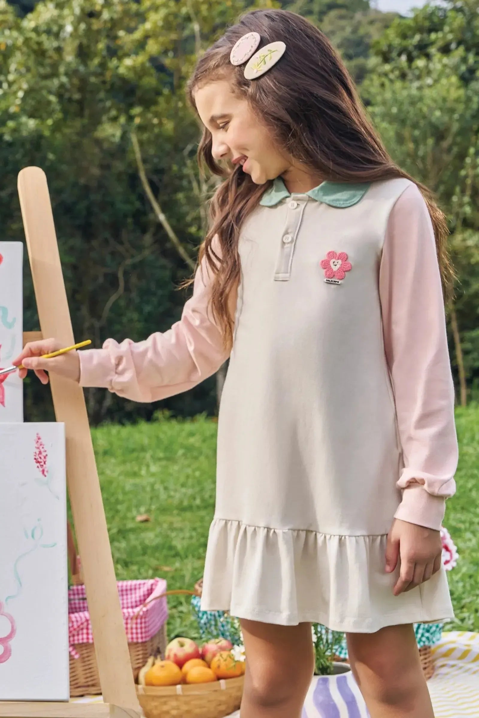 Vestido em Piquet com Elastano e Cotton 89247 Kukiê Infantil Menina