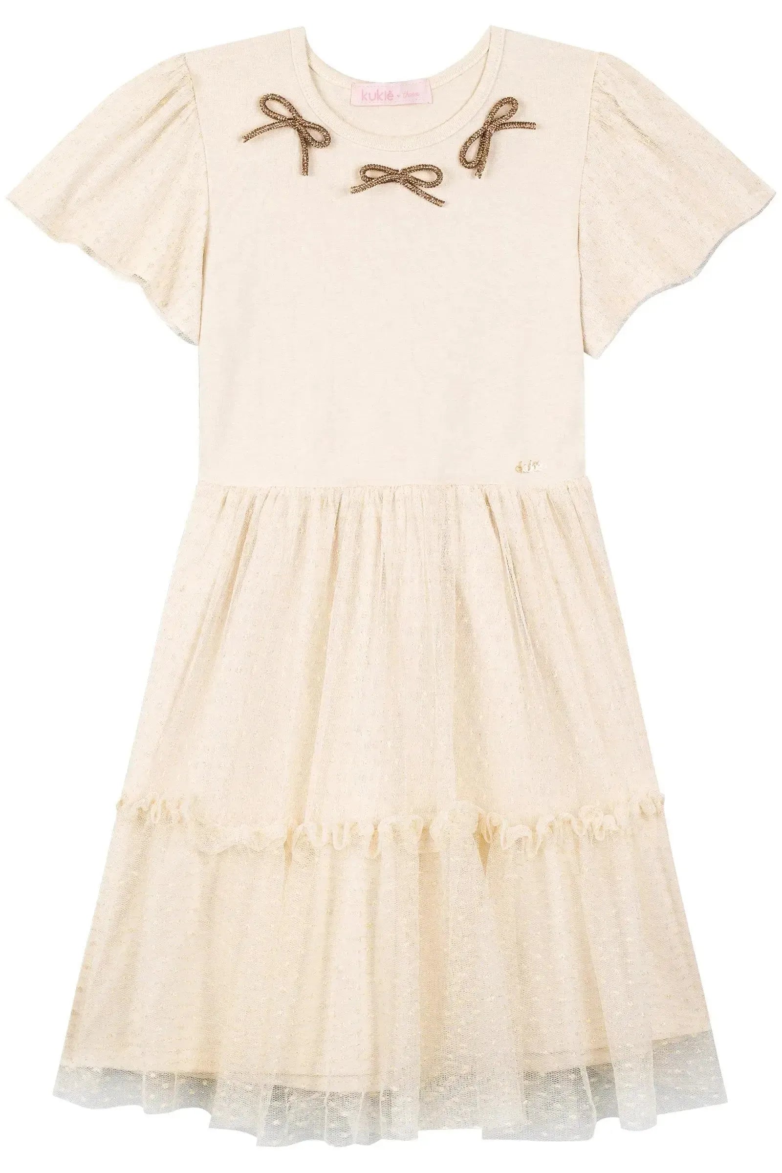 Vestido em Ribana e Tule com Elastano 86996 Kukiê Infantil Menina