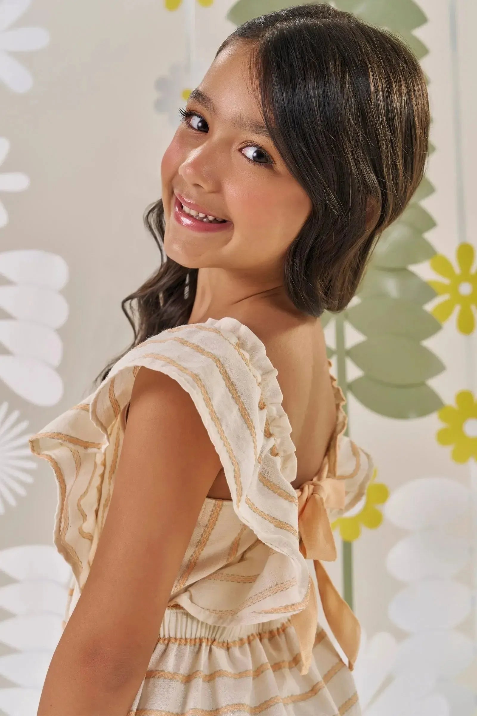 Vestido em Tricoline Linho Listras 86470 Kukiê Infantil Menina