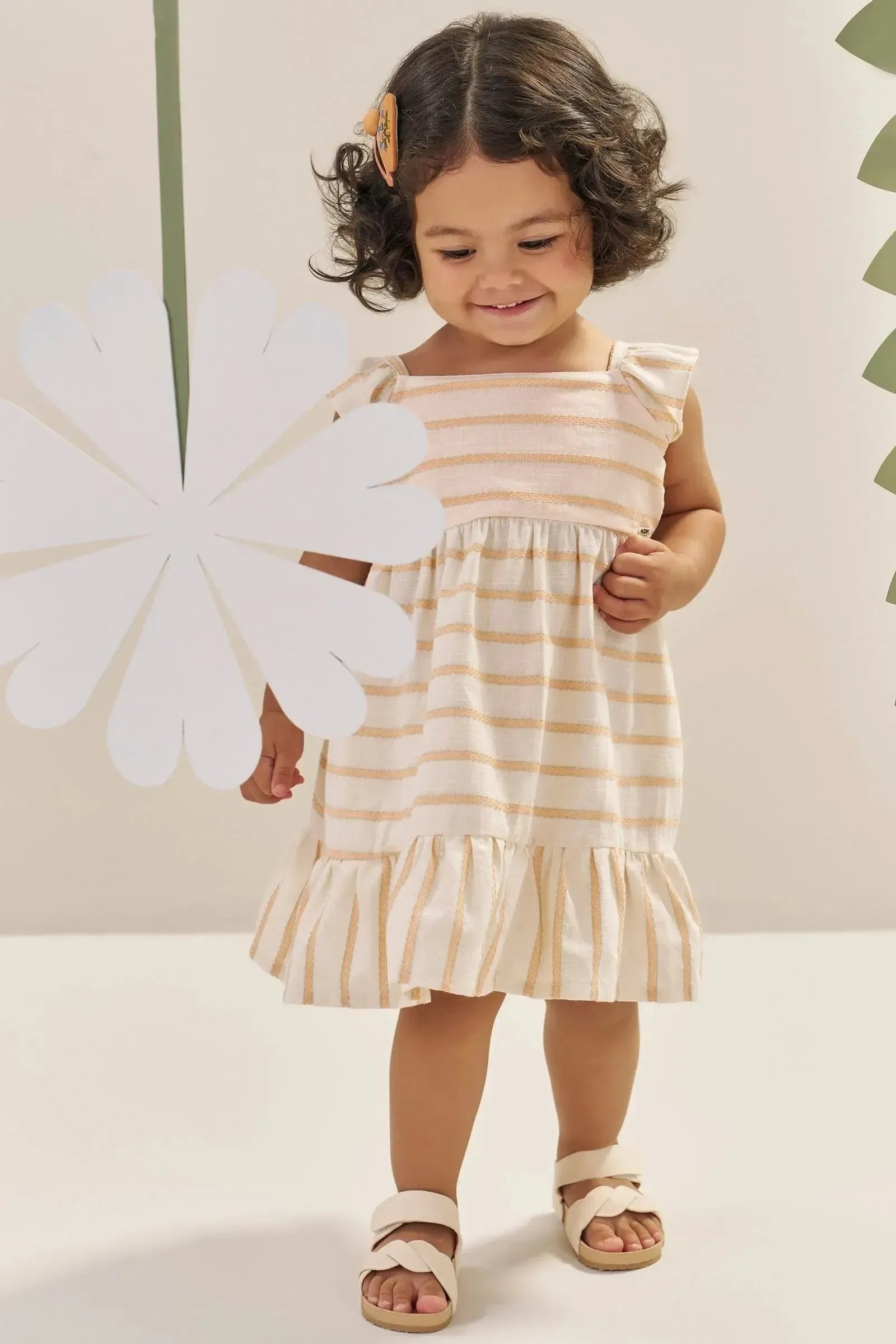 Vestido em Tricoline Linho Listras 86676 Kukiê Bebê Menina