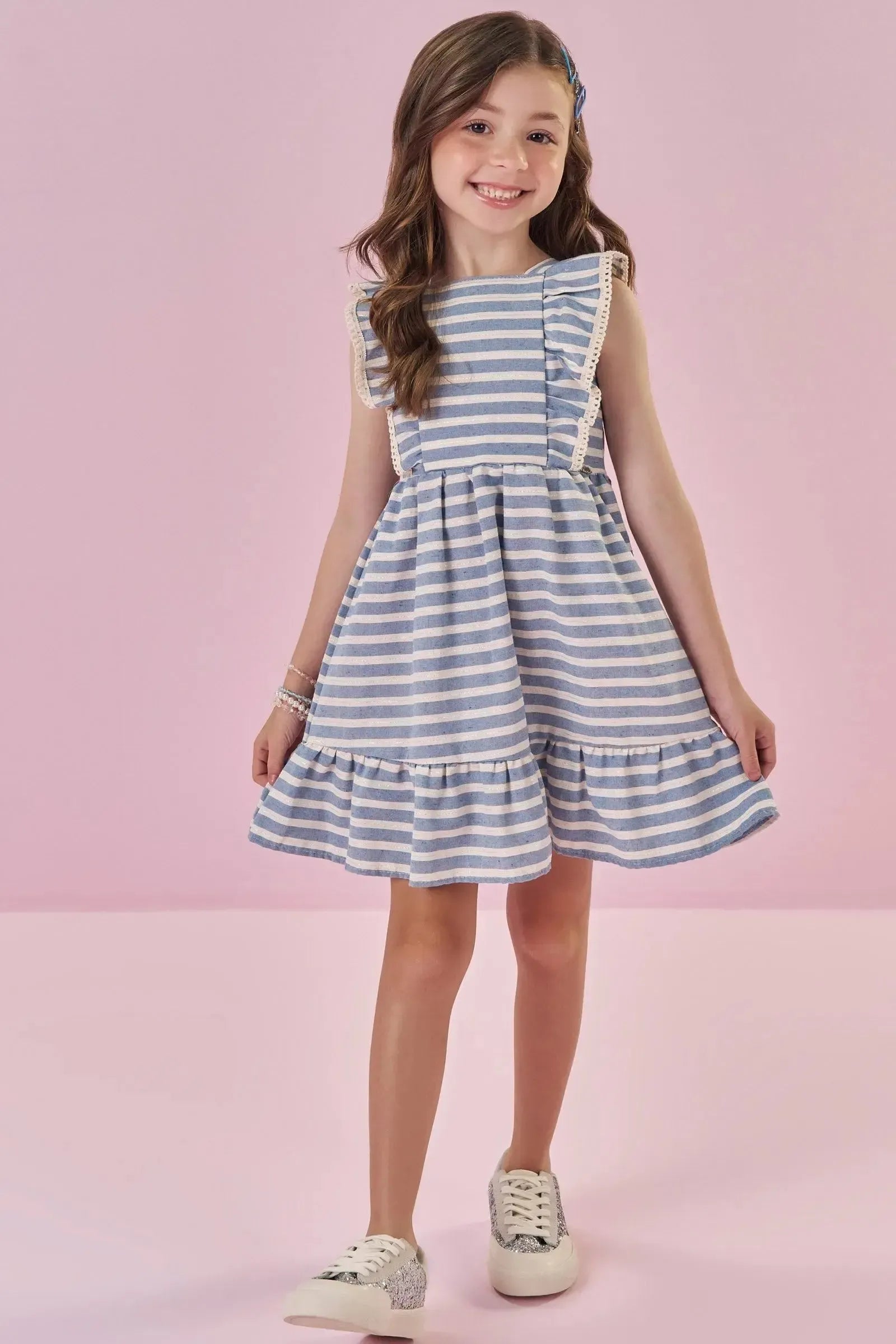 Vestido em Tricoline Listrado 87774 Kukiê Infantil Menina