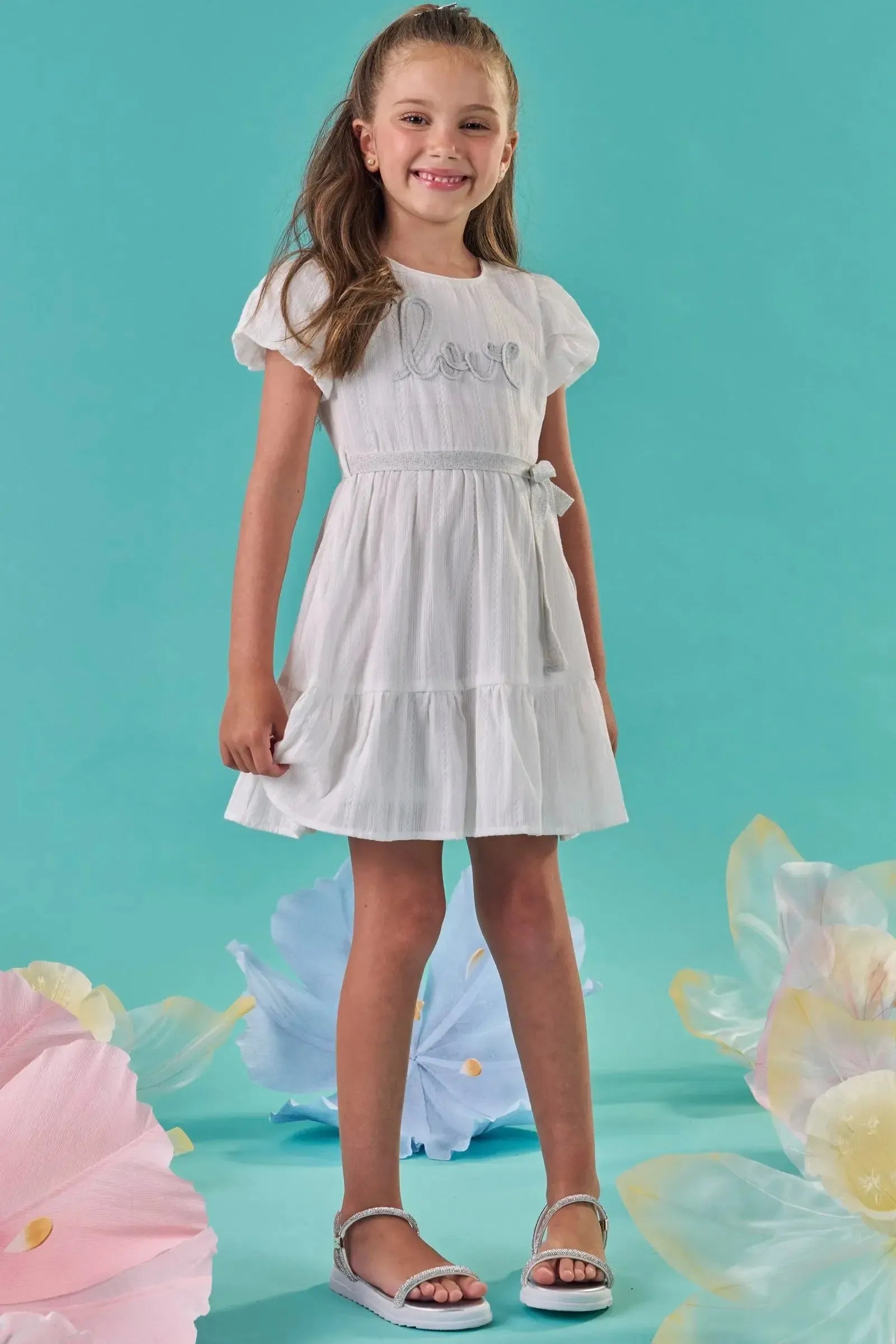 Vestido em Tricoline Textura Listrada 100% Algodão 87345 Kukiê Infantil Menina