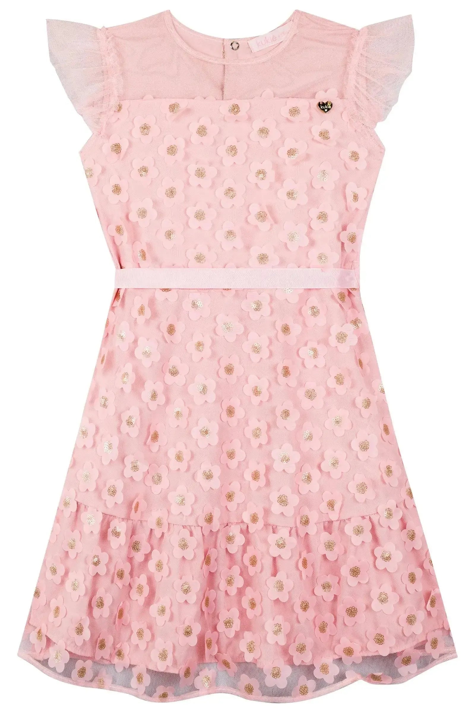 Vestido em Tule Bordado Flores 86985 Kukiê Infantil Menina