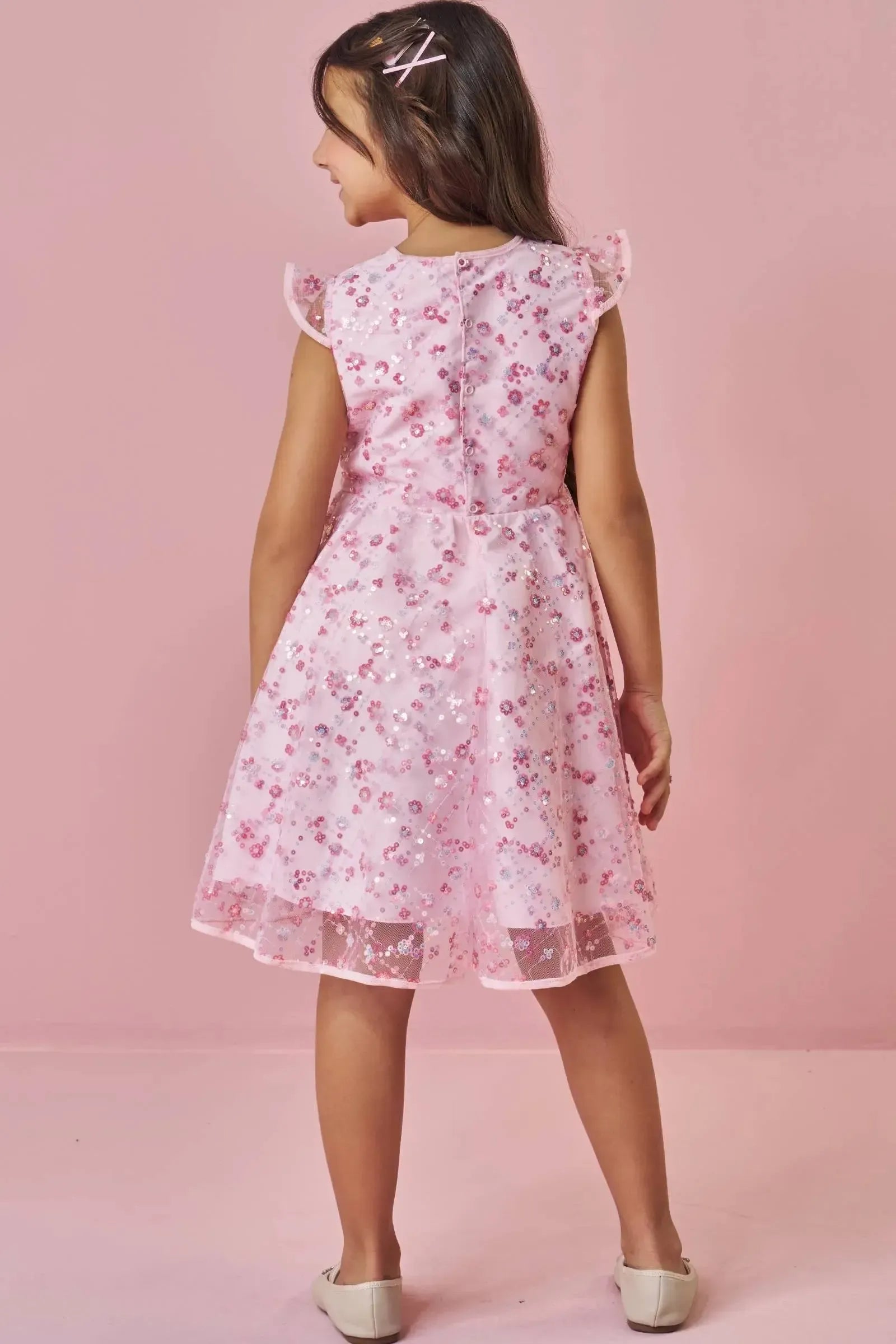 Vestido em Tule Bordado Paetê 90417 Kukiê Infantil Menina