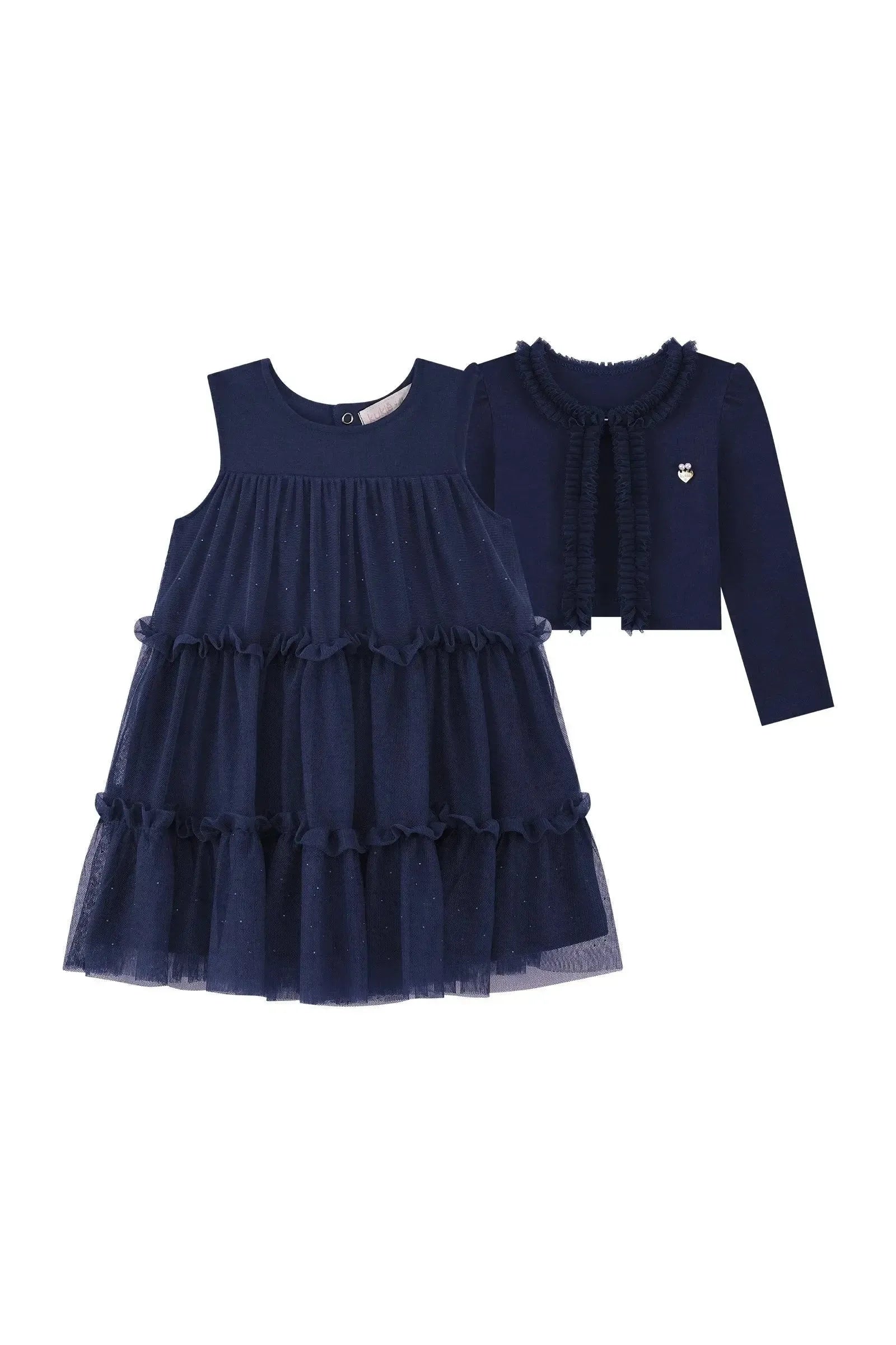 Vestido em Tule com Elastano e Casaqueto em Cotton 92132 Kukiê Bebê Menina