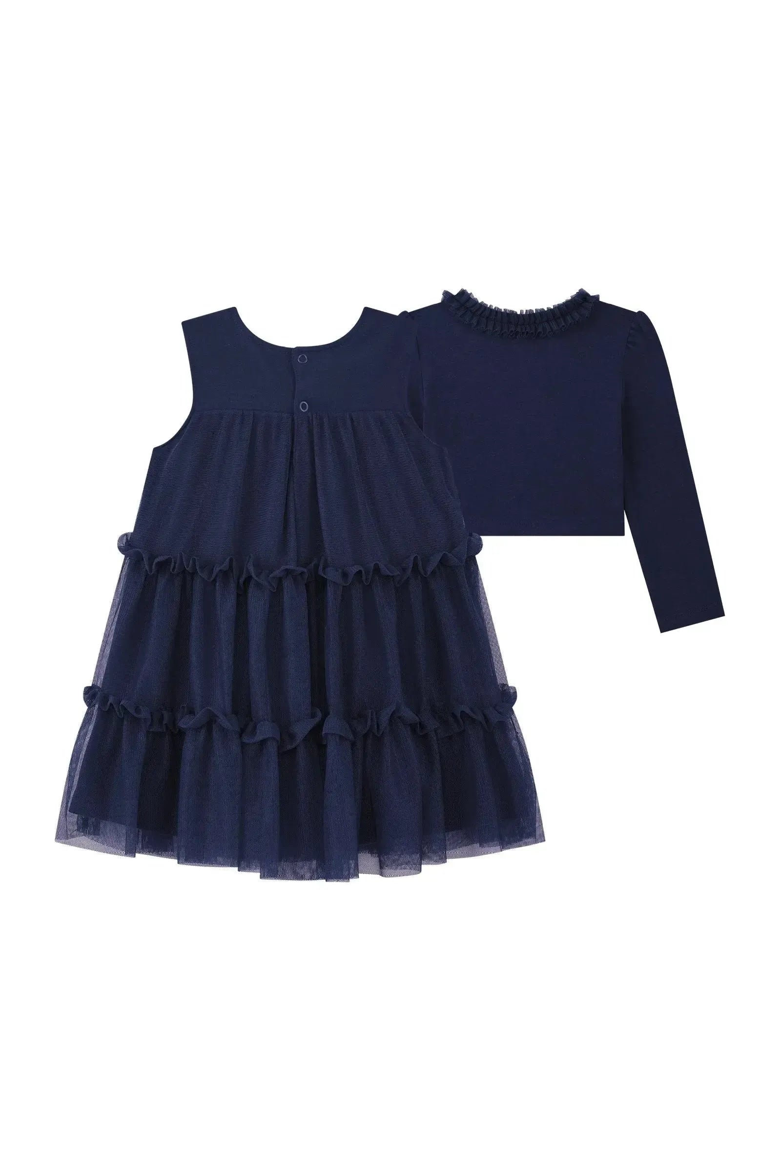 Vestido em Tule com Elastano e Casaqueto em Cotton 92132 Kukiê Bebê Menina