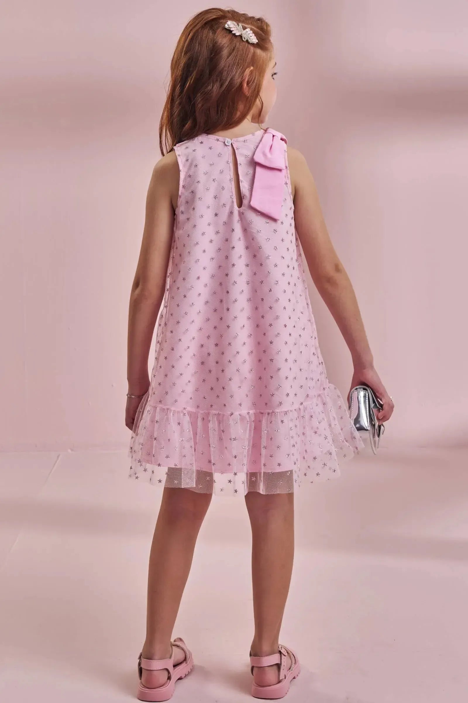 Vestido em Tule Glitter Estrelas 96563 Kukiê Infantil Menina