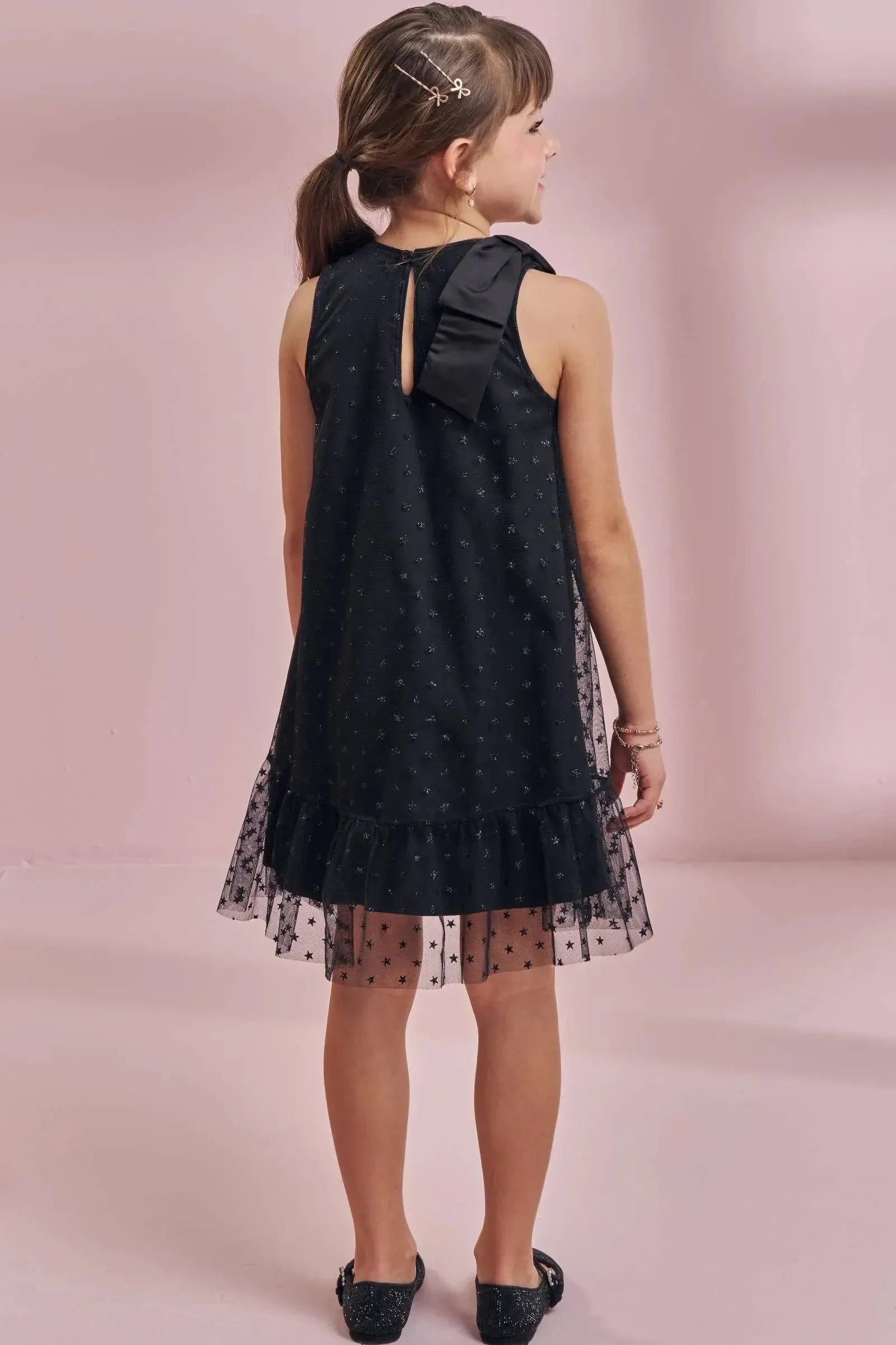 Vestido em Tule Glitter Estrelas 96564 Kukiê Infantil Menina