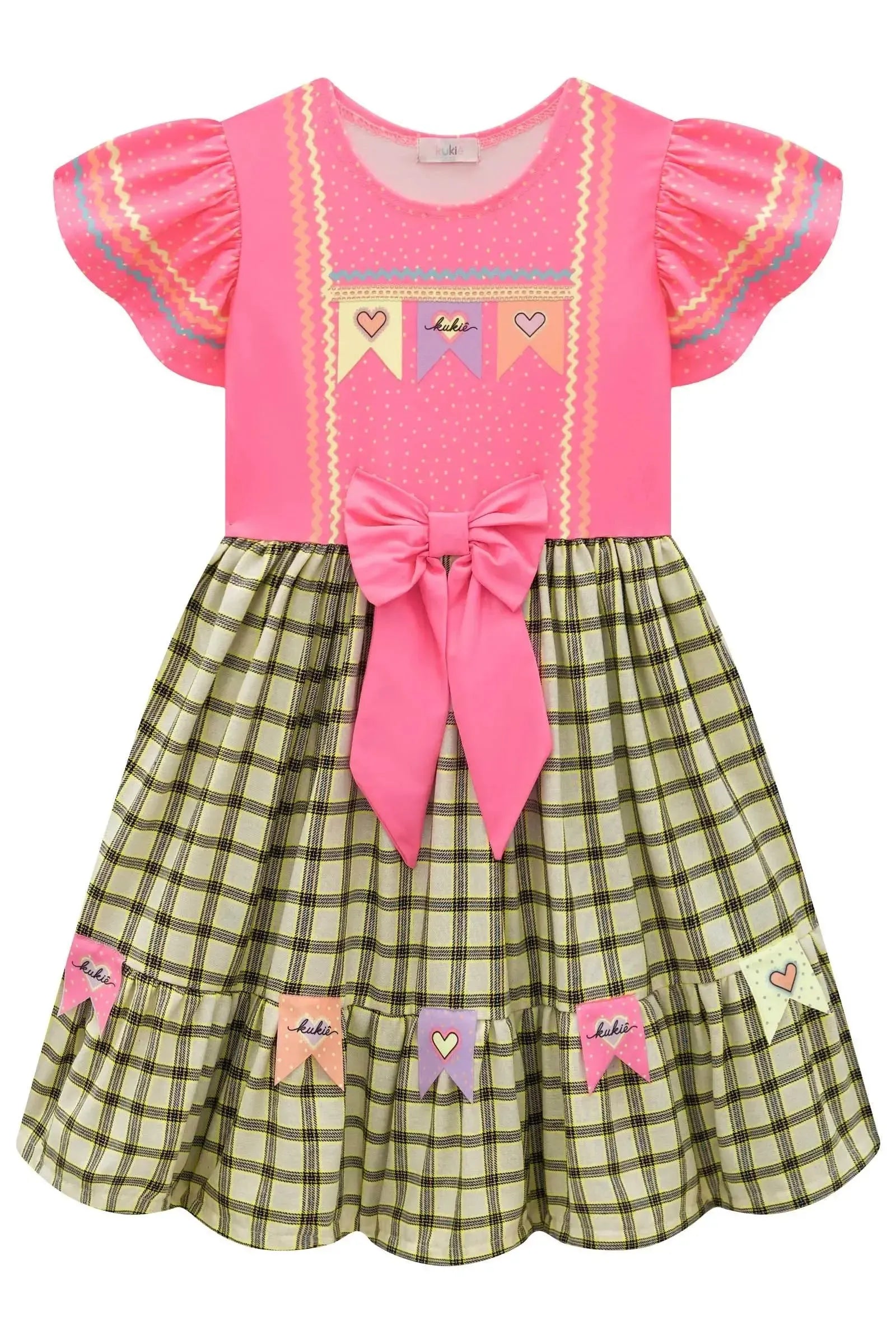 Vestido Junino Fashion em Malha Power e Tecido Xadrez 100% Algodão 97816 Kukiê Infantil Menina