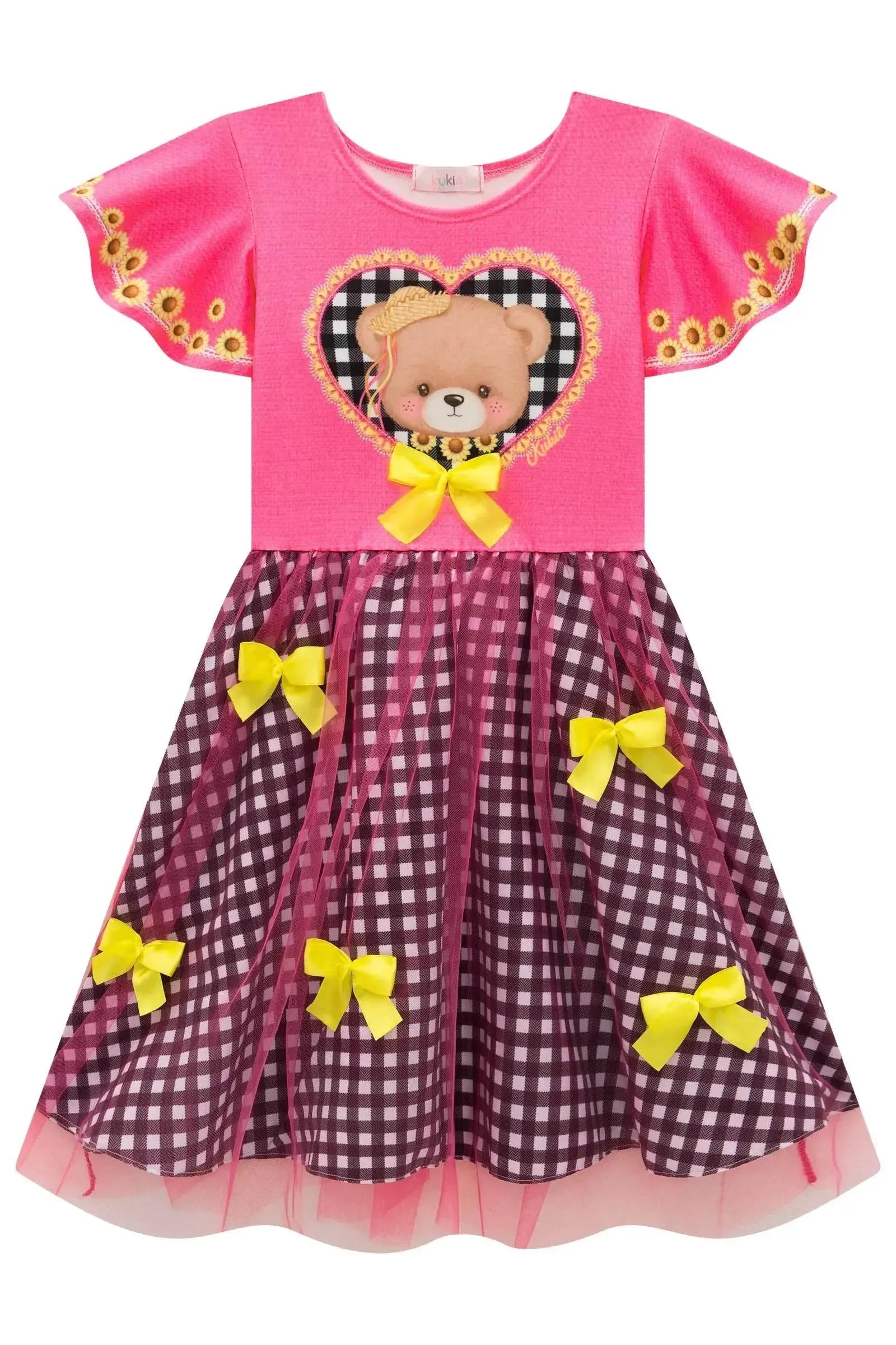 Vestido Junino Vibrante em Malha Power e Nylon e Saia de Tule 97817 Kukiê Infantil Menina