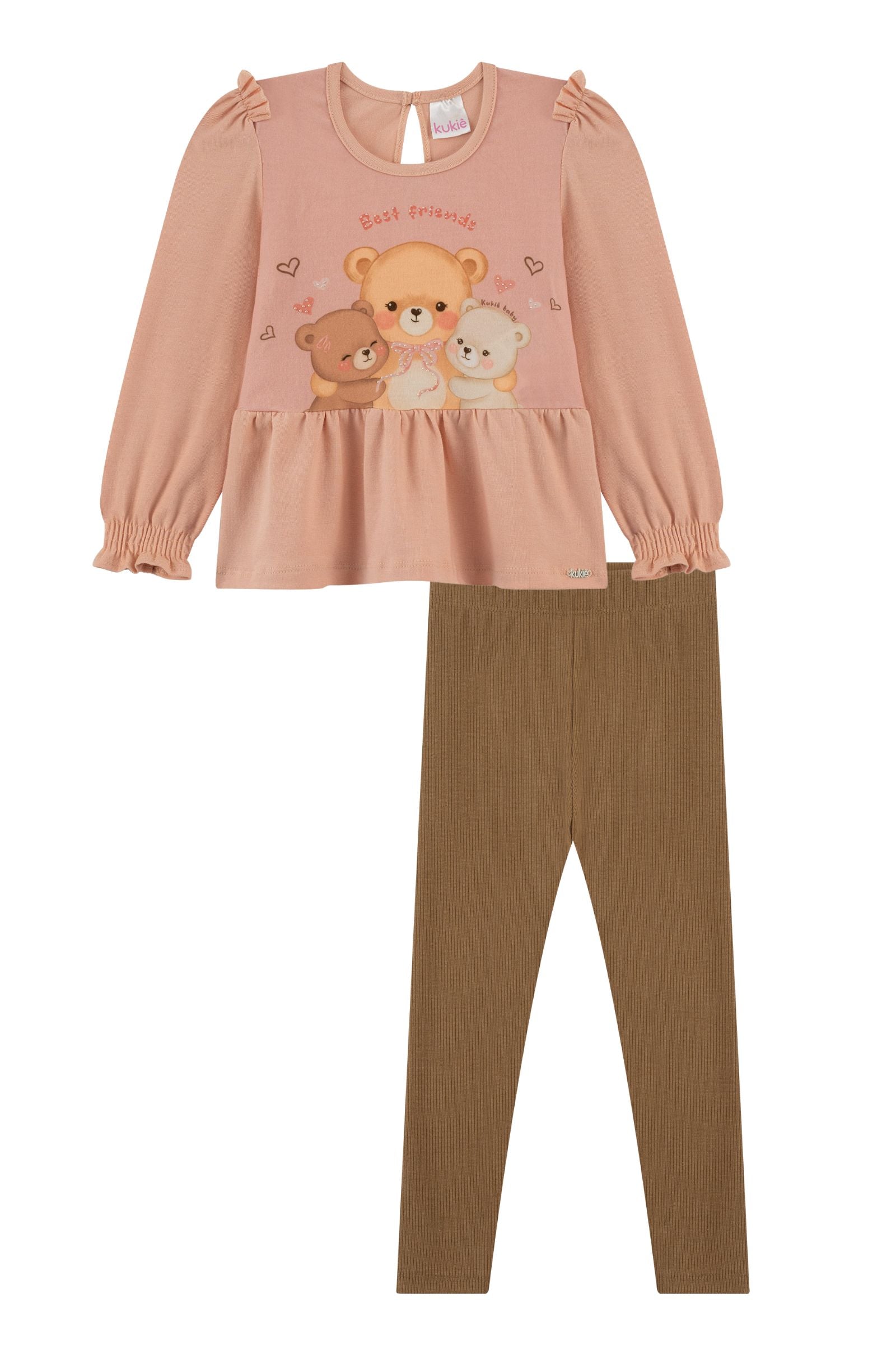 Conjunto de Bata em Cotton e Calça Legging em Canelado 92192 Kukiê Bebê Menina