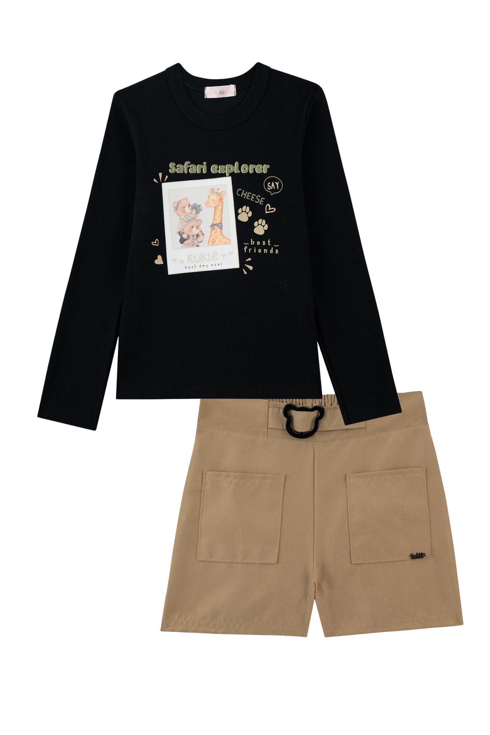 Conjunto de Blusa em Canelado e Shorts em Tecido Sarjado 90582 Kukiê Infantil Menina