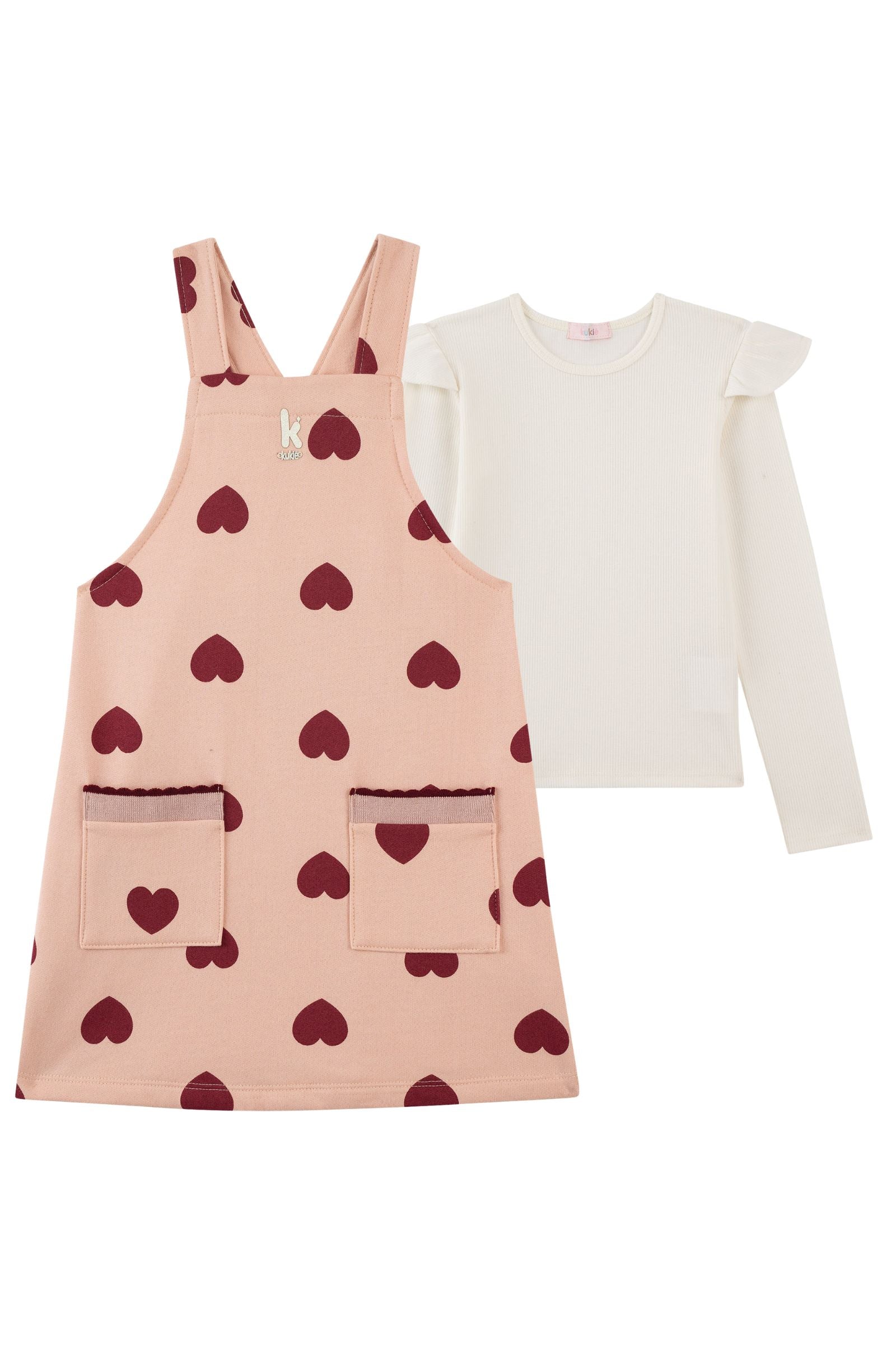 Conjunto de Salopete em Moletom com Pelúcia e Blusa em Canelado 89822 Kukiê Infantil Menina