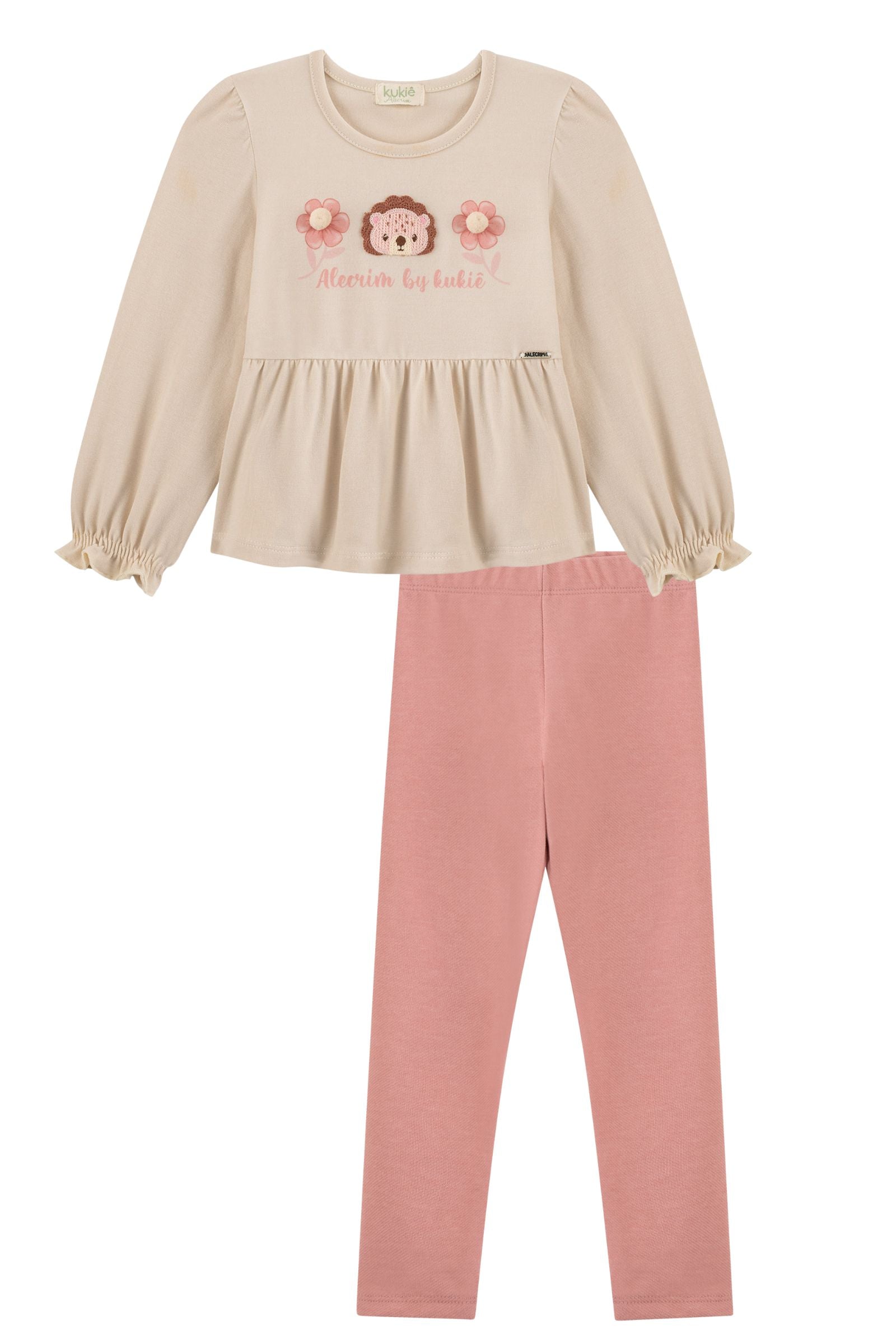 Conjunto de Bata em Cotton e Calça Legging em Cotton Jeans 89879 Kukiê Bebê Menina