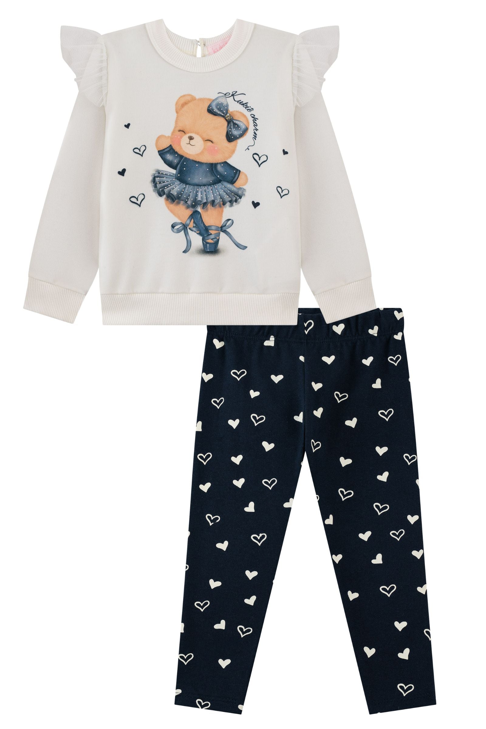 Conjunto de Blusão em Molecotton e Calça Legging em Piquet com Elastano 92141 Kukiê Bebê Menina