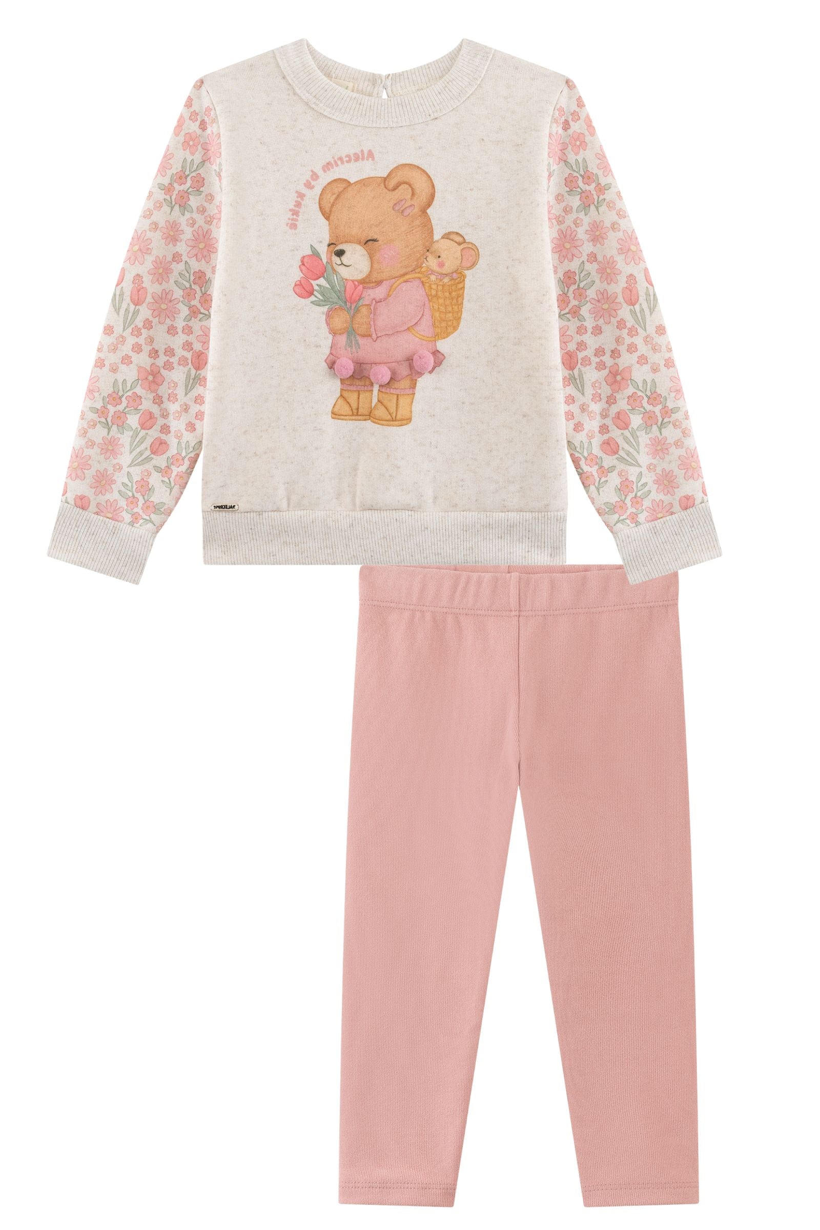 Conjunto de Blusão em Moletom Linho com Pelúcia e Calça Legging em Canelado Comfy 90284 Kukiê Bebê Menina