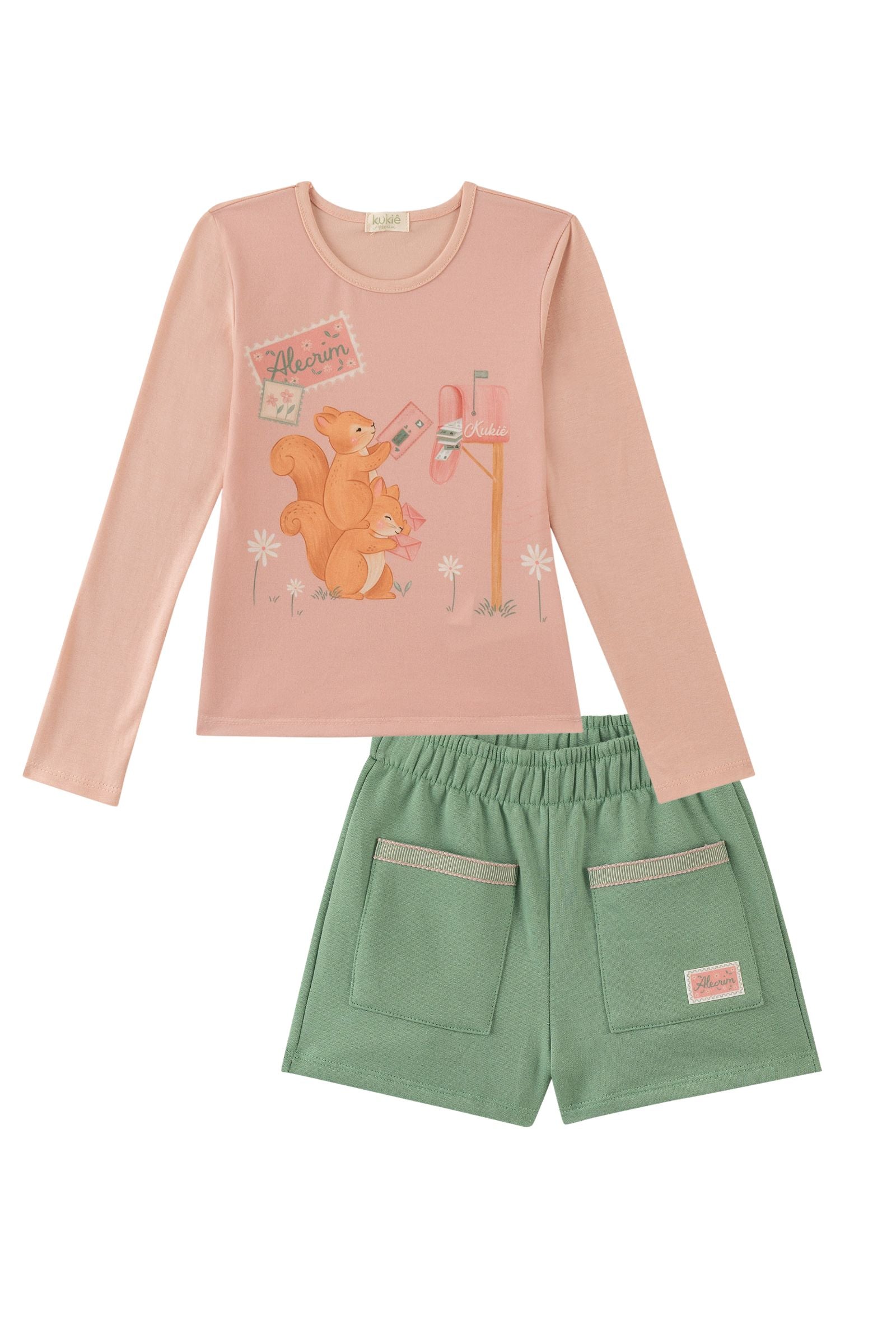 Conjunto de Blusa em Cotton e Shorts em Moletom com Pelúcia 89586 Kukiê Infantil Menina