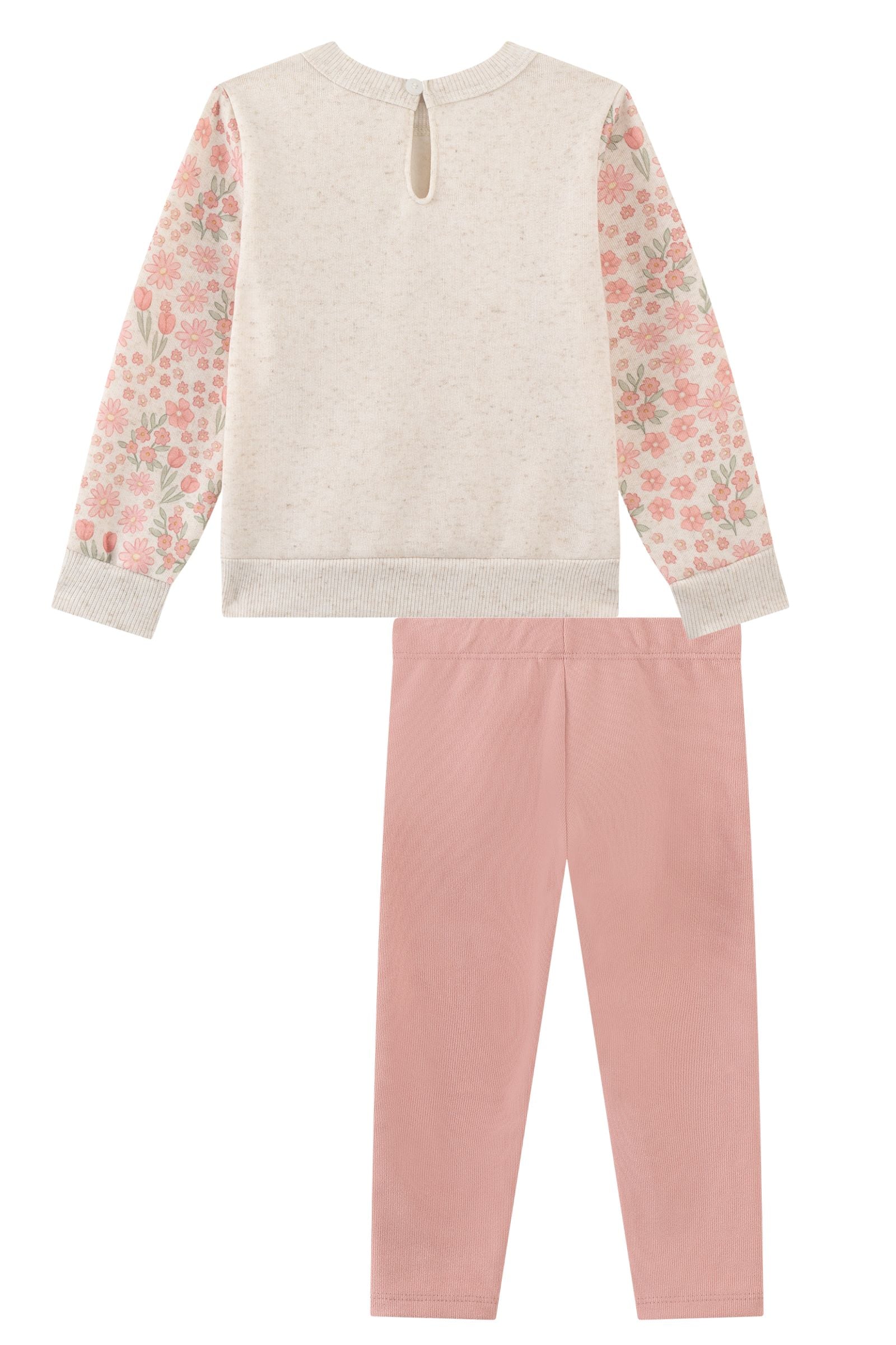 Conjunto de Blusão em Moletom Linho com Pelúcia e Calça Legging em Canelado Comfy 90284 Kukiê Bebê Menina