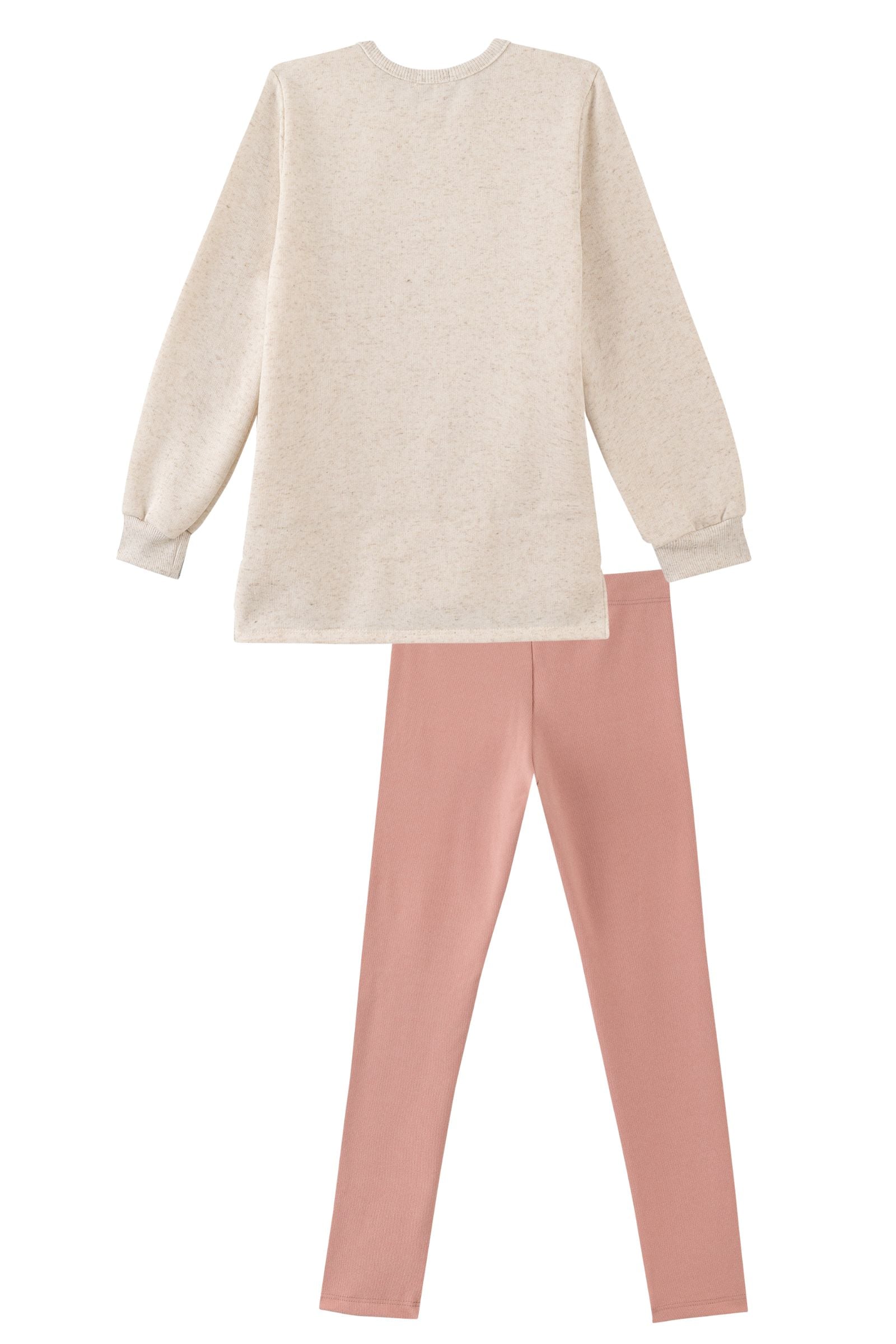 Conjunto de Blusão Over em Moletom Linho com Pelúcia e Calça Legging em Canelado Comfy 89572 Kukiê Infantil Menina
