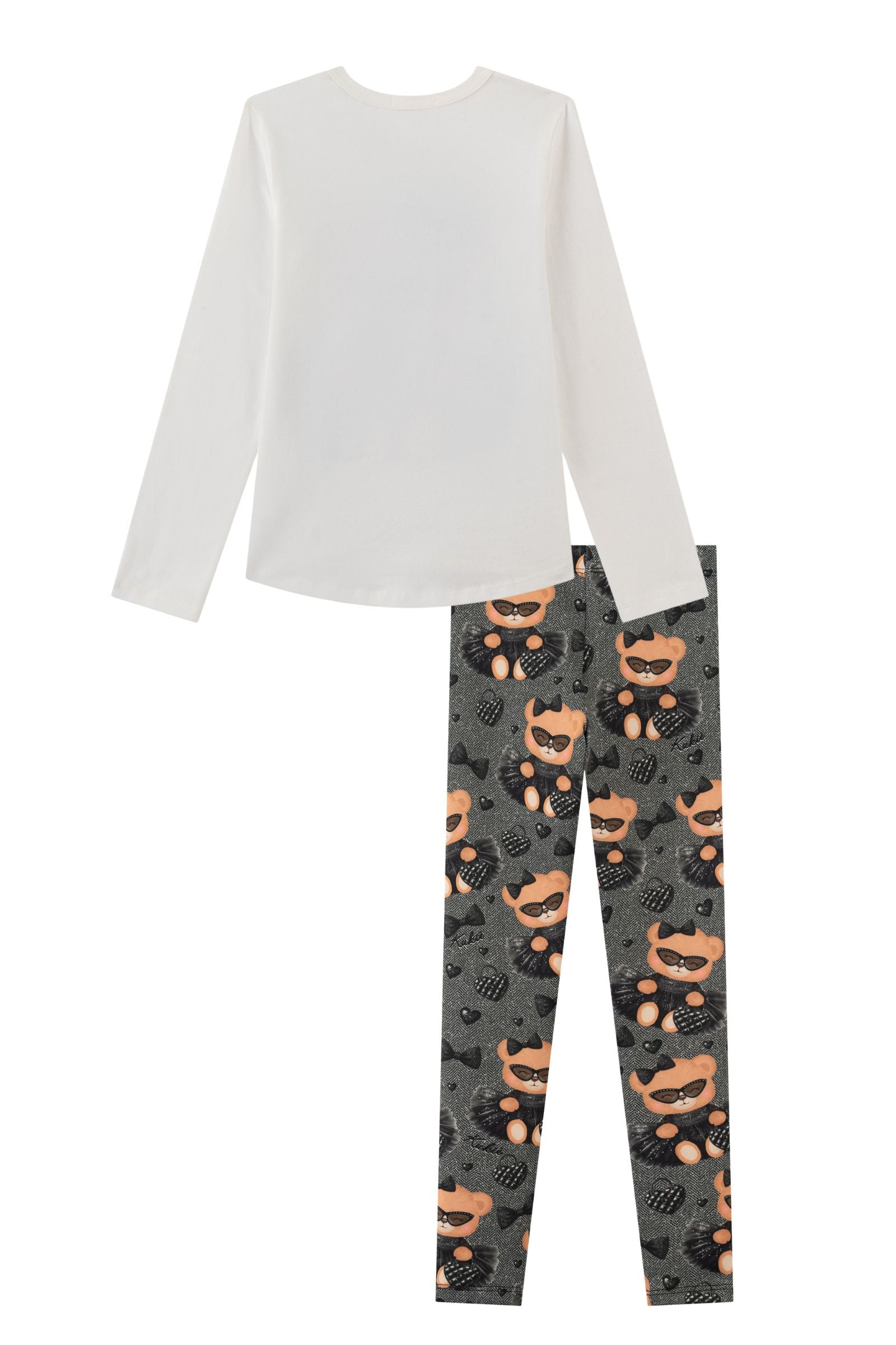 Conjunto de Blusa Alongada em Cotton e Calça Legging em Fly Tech 90890 Kukiê Infantil Menina