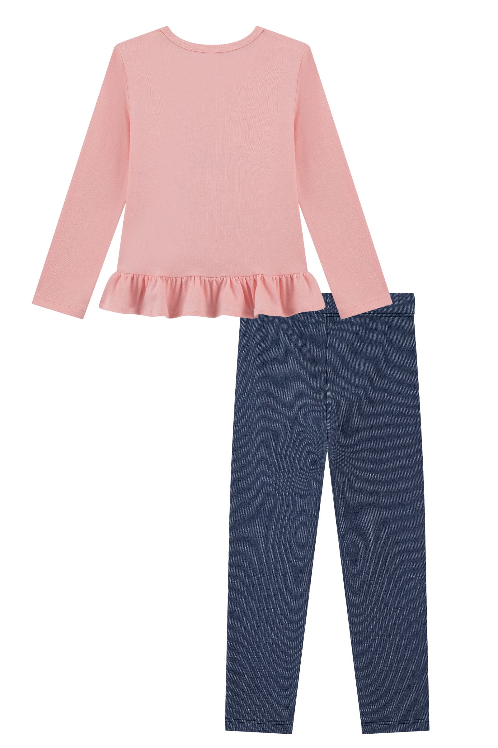 Conjunto de Blusa em Cotton e Calça em Malha Denim com Elastano 91882 Kukiê Bebê Menina