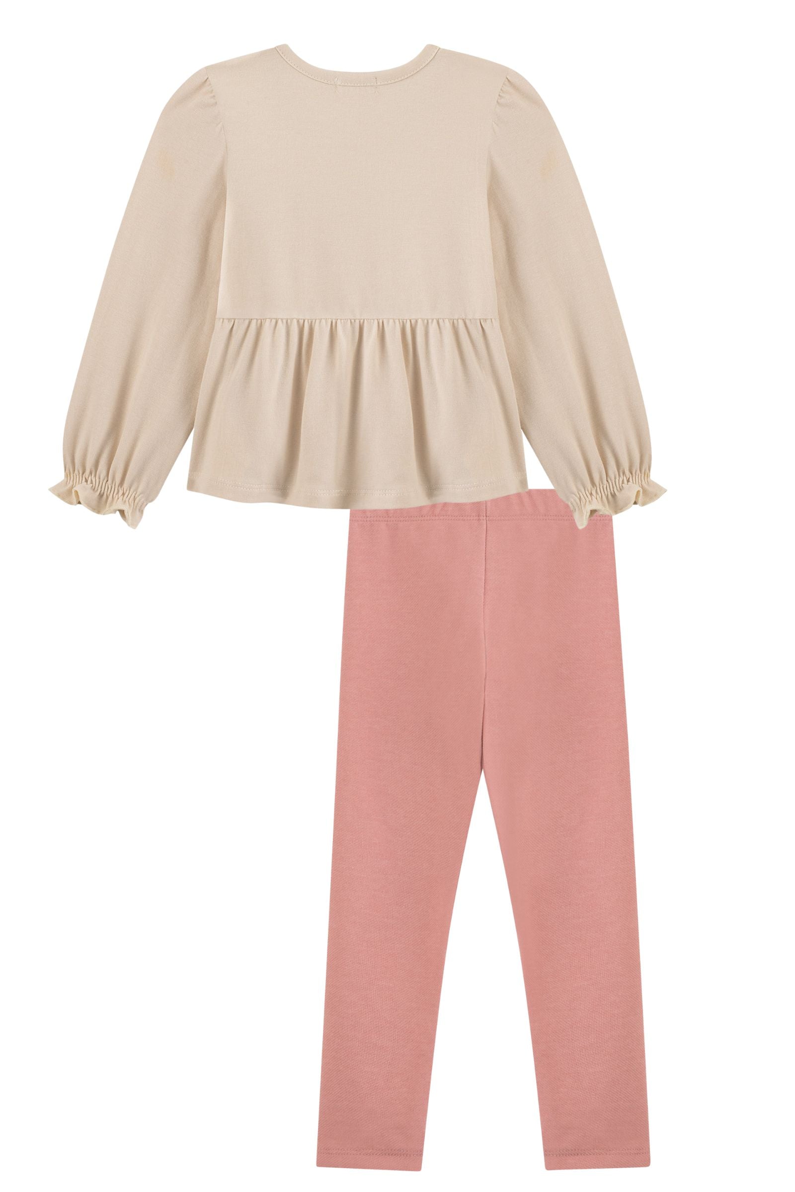 Conjunto de Bata em Cotton e Calça Legging em Cotton Jeans 89879 Kukiê Bebê Menina