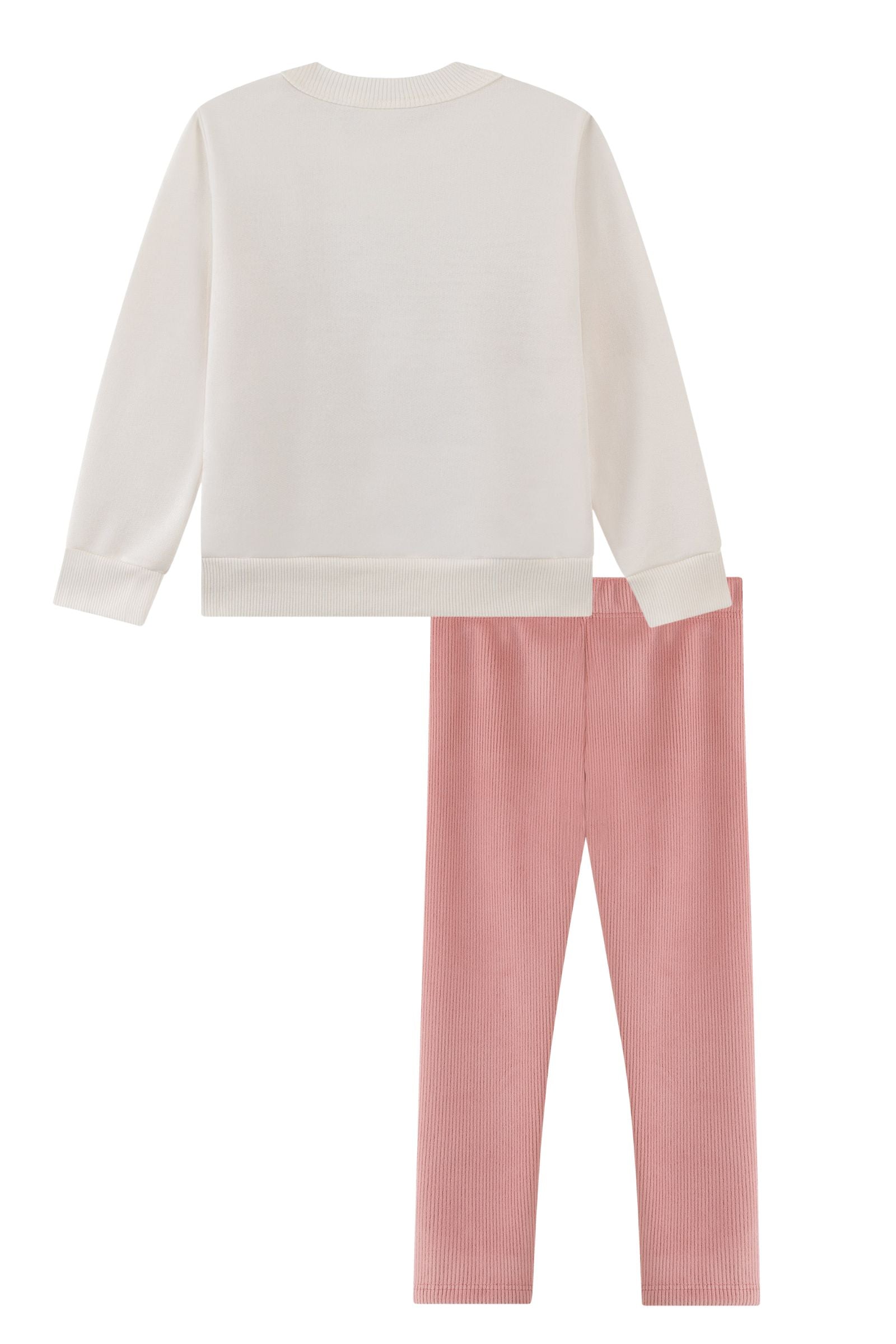 Conjunto de Blusão em Moletom com Pelúcia e Calça Legging em Fleece Cotelê com Elastano 92215 Kukiê Bebê Menina