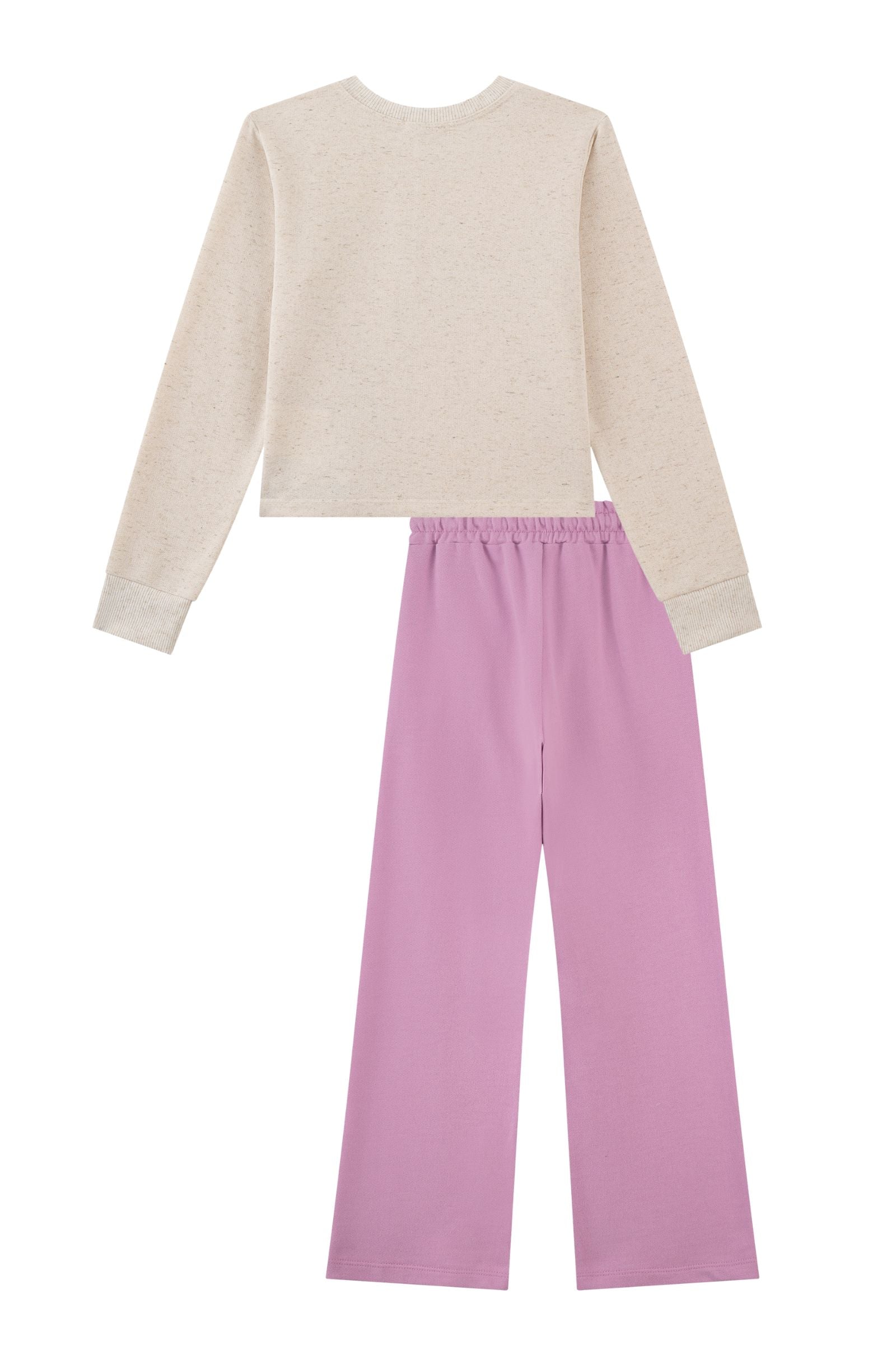 Conjunto de Blusa Boxy e Calça Wide Leg em Moletom sem Pelúcia 91706 Kukiê Infantil Menina