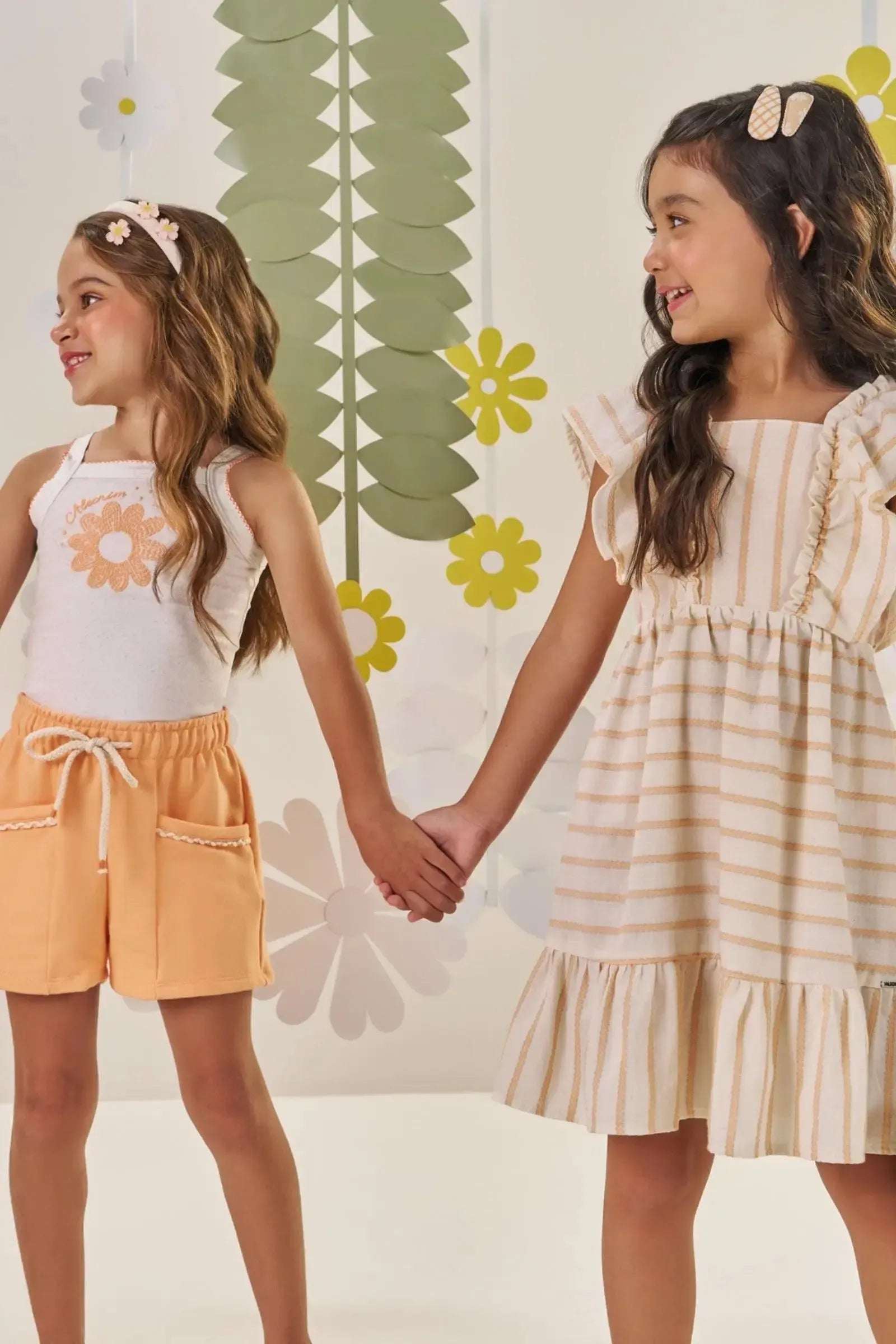 Vestido em Tricoline Linho Listras 86470 Kukiê Infantil Menina