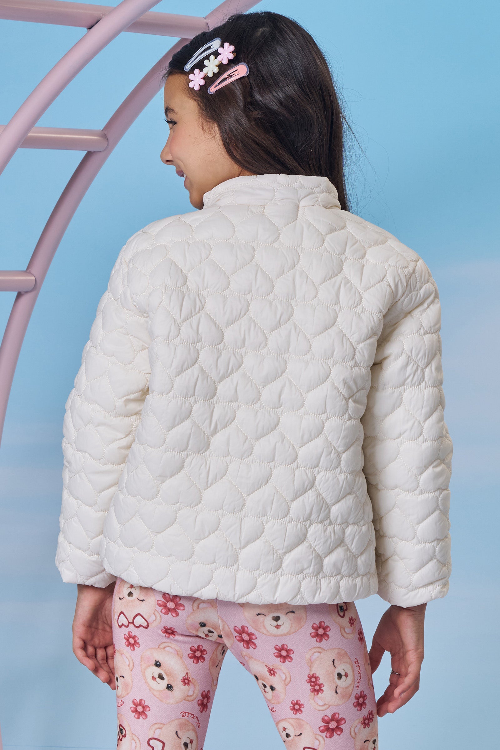 Jaqueta Puffer em Nylon Matelasse Coração 89240 Kukiê Infantil Menina