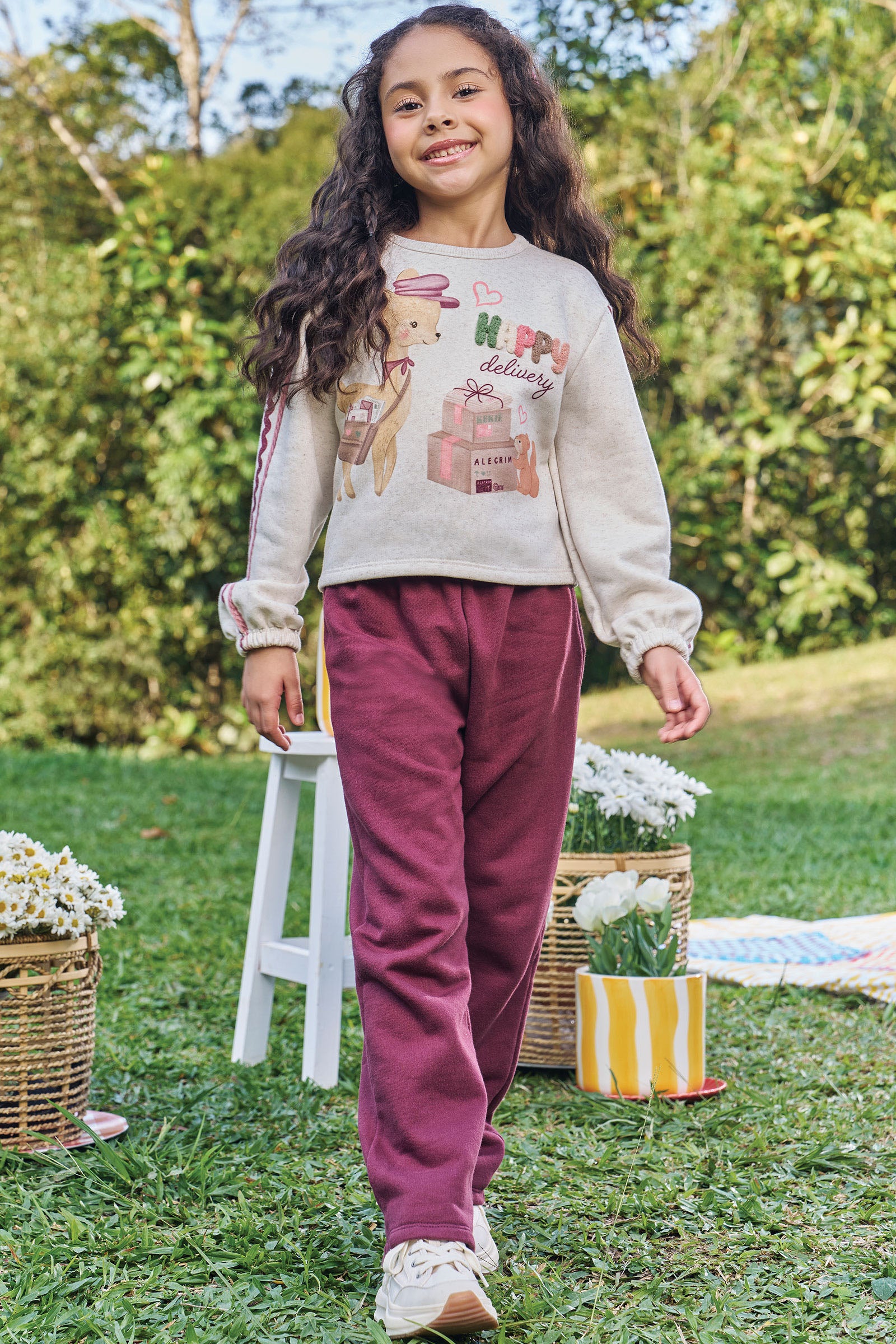 Conjunto de Blusão Boxy Over e Calça Reta em Moletom com Pelúcia 89889 Kukiê Infantil Menina