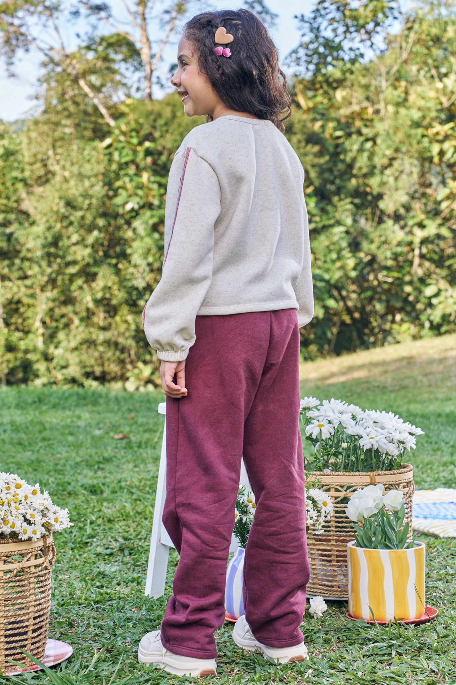 Conjunto de Blusão Boxy Over e Calça Reta em Moletom com Pelúcia 89889 Kukiê Infantil Menina