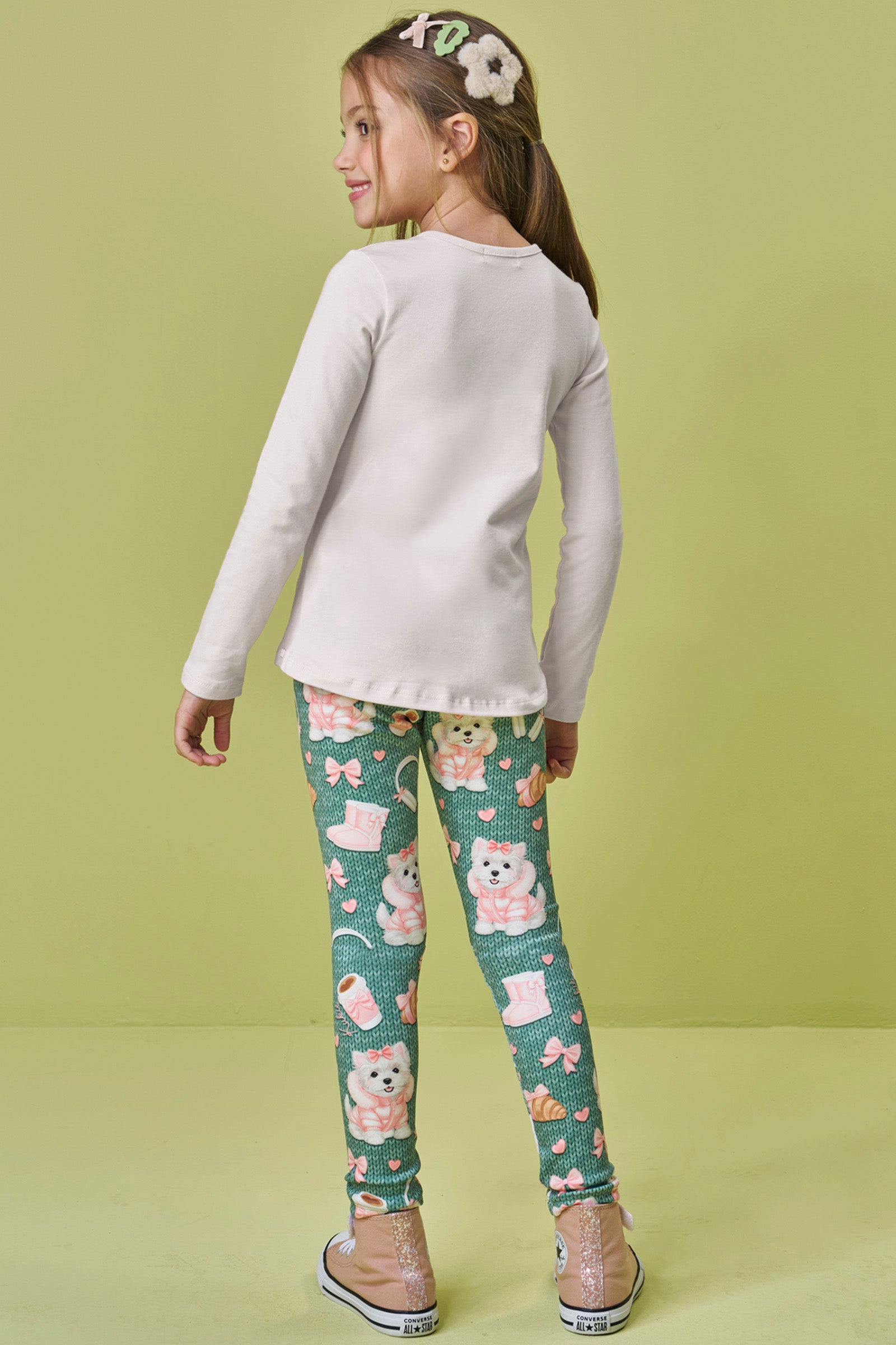 Conjunto de Blusa Alongada em Cotton e Calça Legging em Fly Tech 90303 Kukiê Infantil Menina