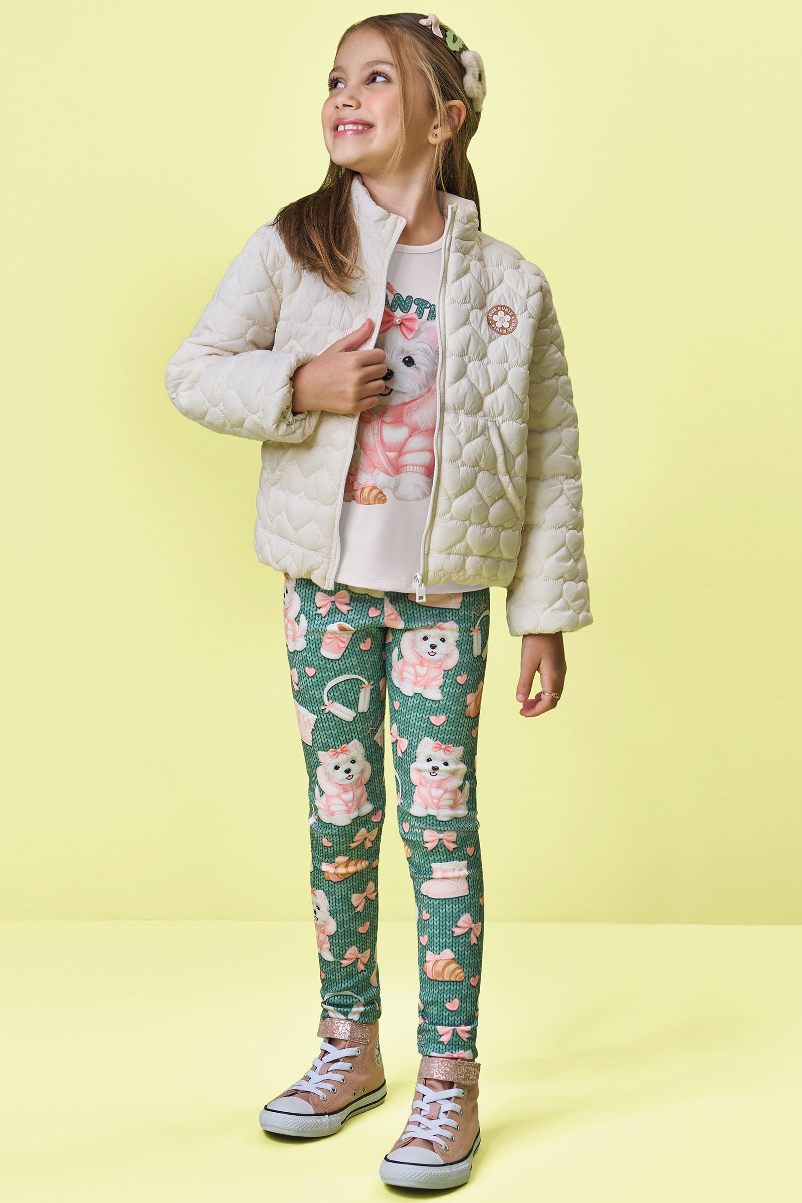 Conjunto de Blusa Alongada em Cotton e Calça Legging em Fly Tech 90303 Kukiê Infantil Menina