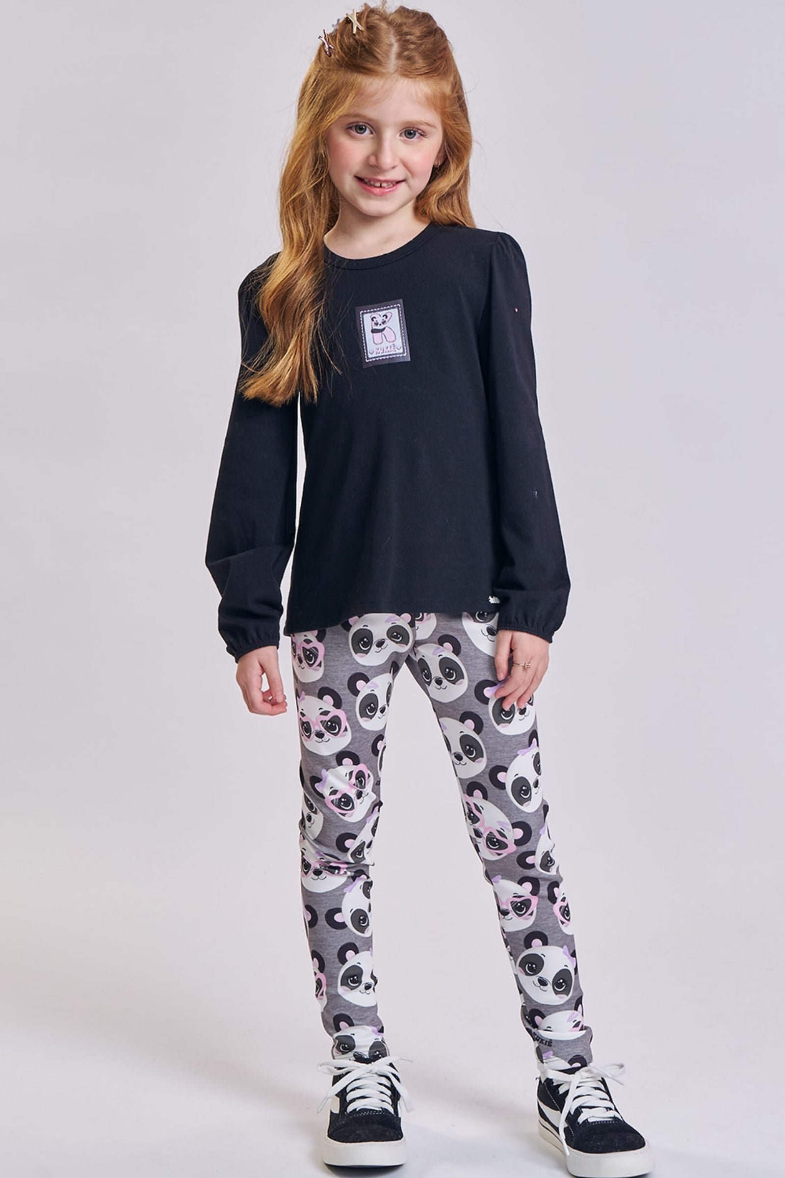 Conjunto de Blusa Alongada em Cotton e Legging em Fly Tech 90642 Kukiê Infantil Menina