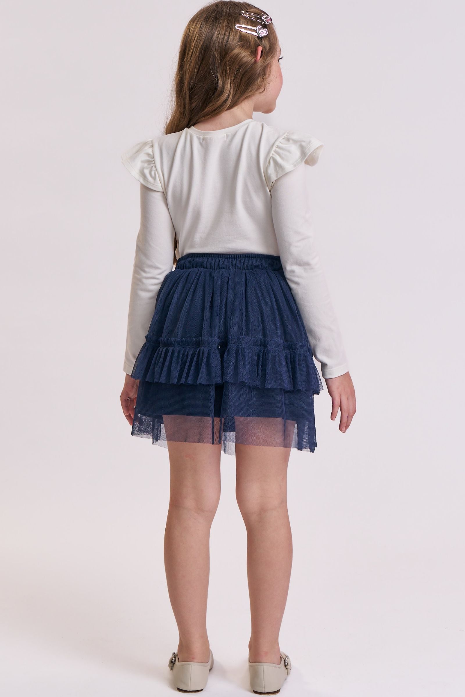 Conjunto de Blusa em Cotton e Saia em Tule com Elastano (com Shorts Embutido) 91858 Kukiê Infantil Menina