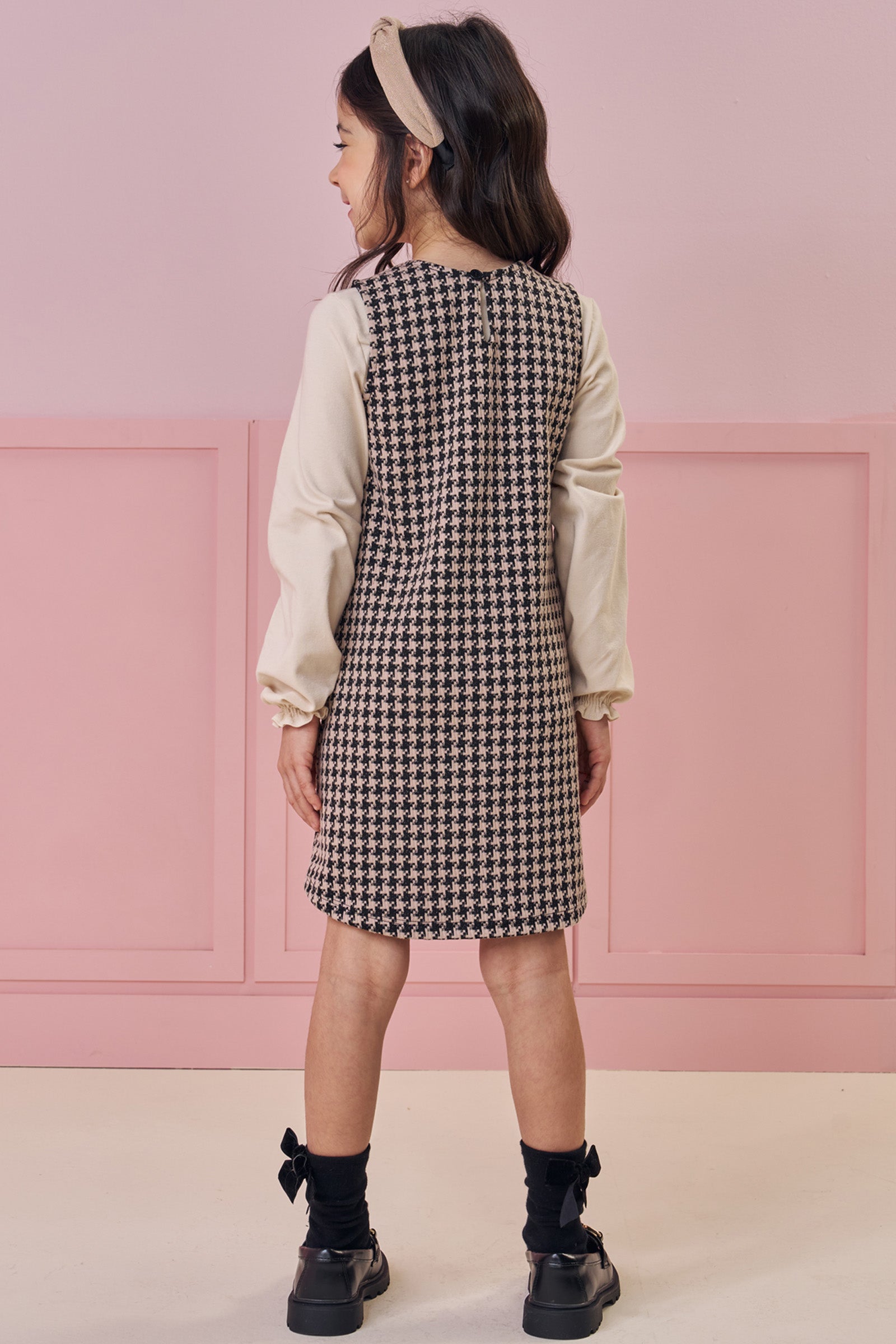 Vestido em Malha Jacquard Pied de Poule e Blusa em Cotton 92084 Kukiê Infantil Menina