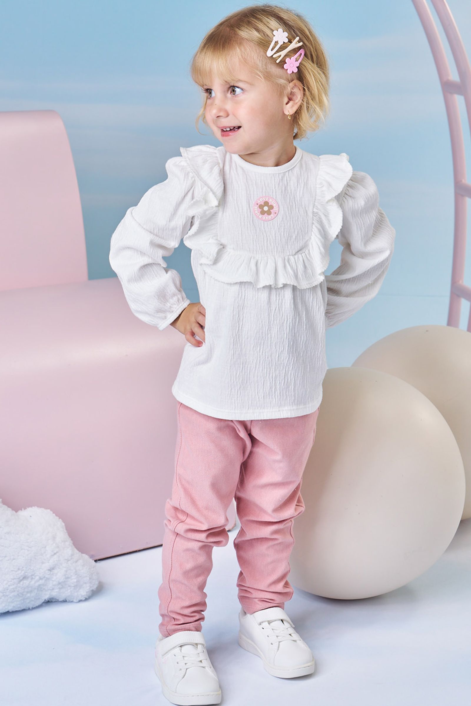 Conjunto de Bata em Malha Wave e Calça Legging em Cotton Jeans 92171 Kukiê Bebê Menina