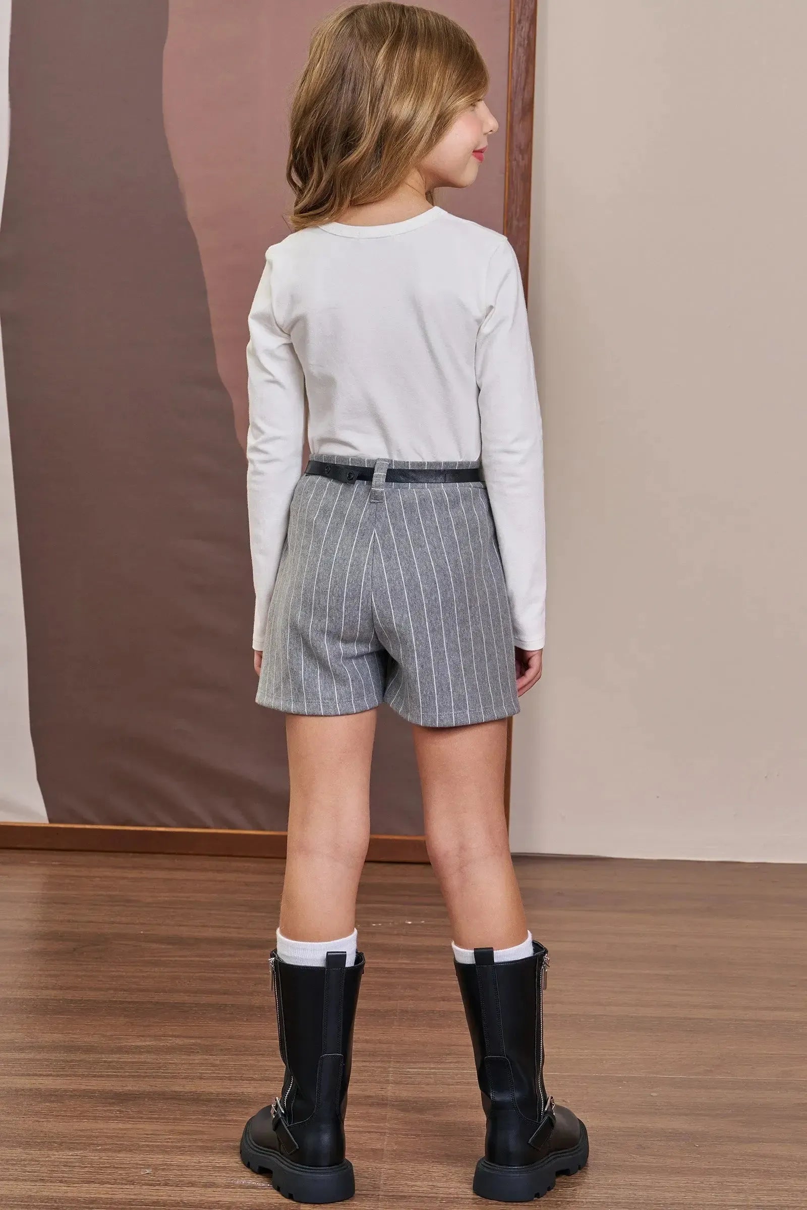 Conjunto de Blusa em Cotton e Short Saia em Malhão Listrado 92181 Infanti Infantil Menina
