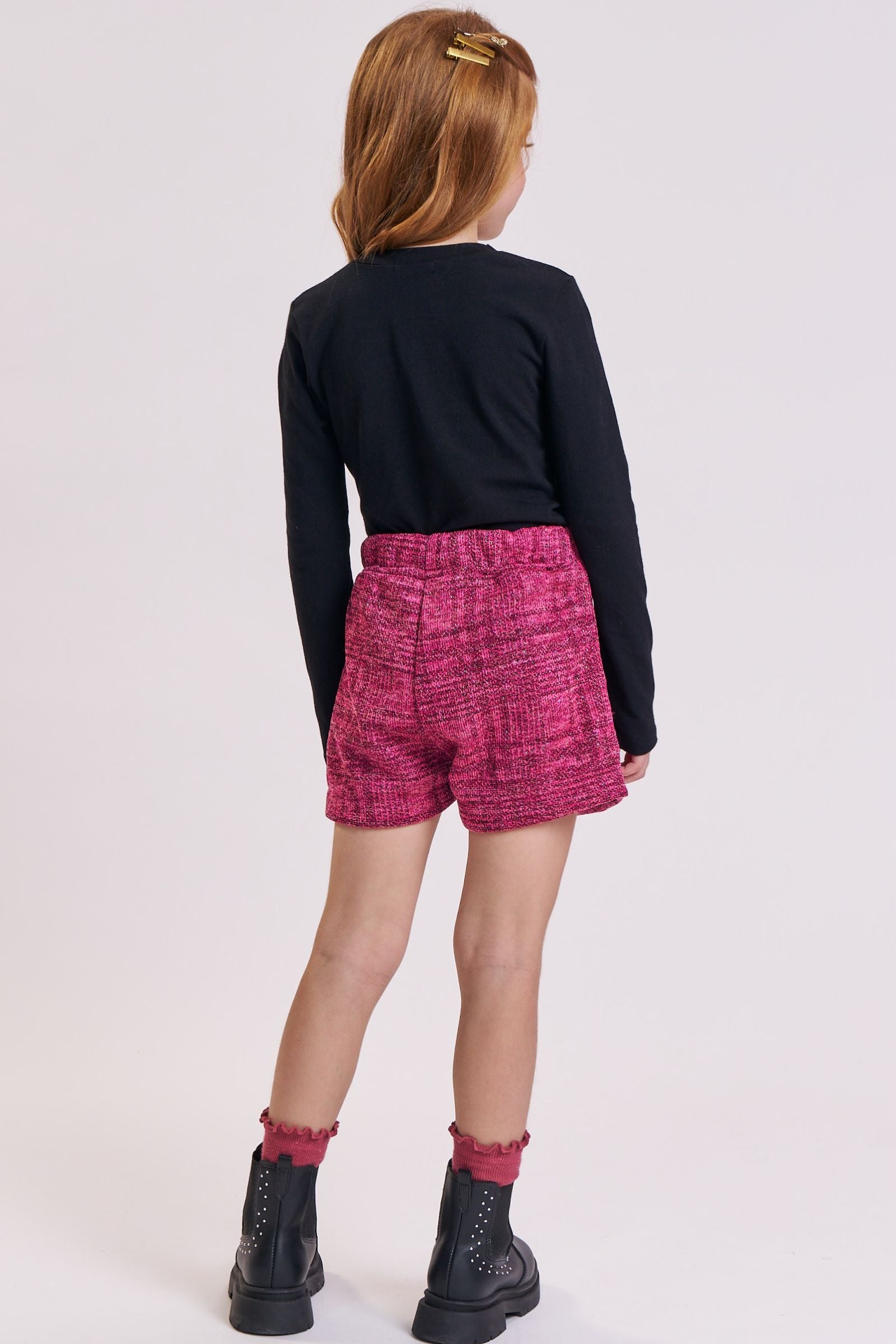 Conjunto de Blusa em Cotton e Short Saia em Malha Tweed Brilho 92501 Kukiê Infantil Menina