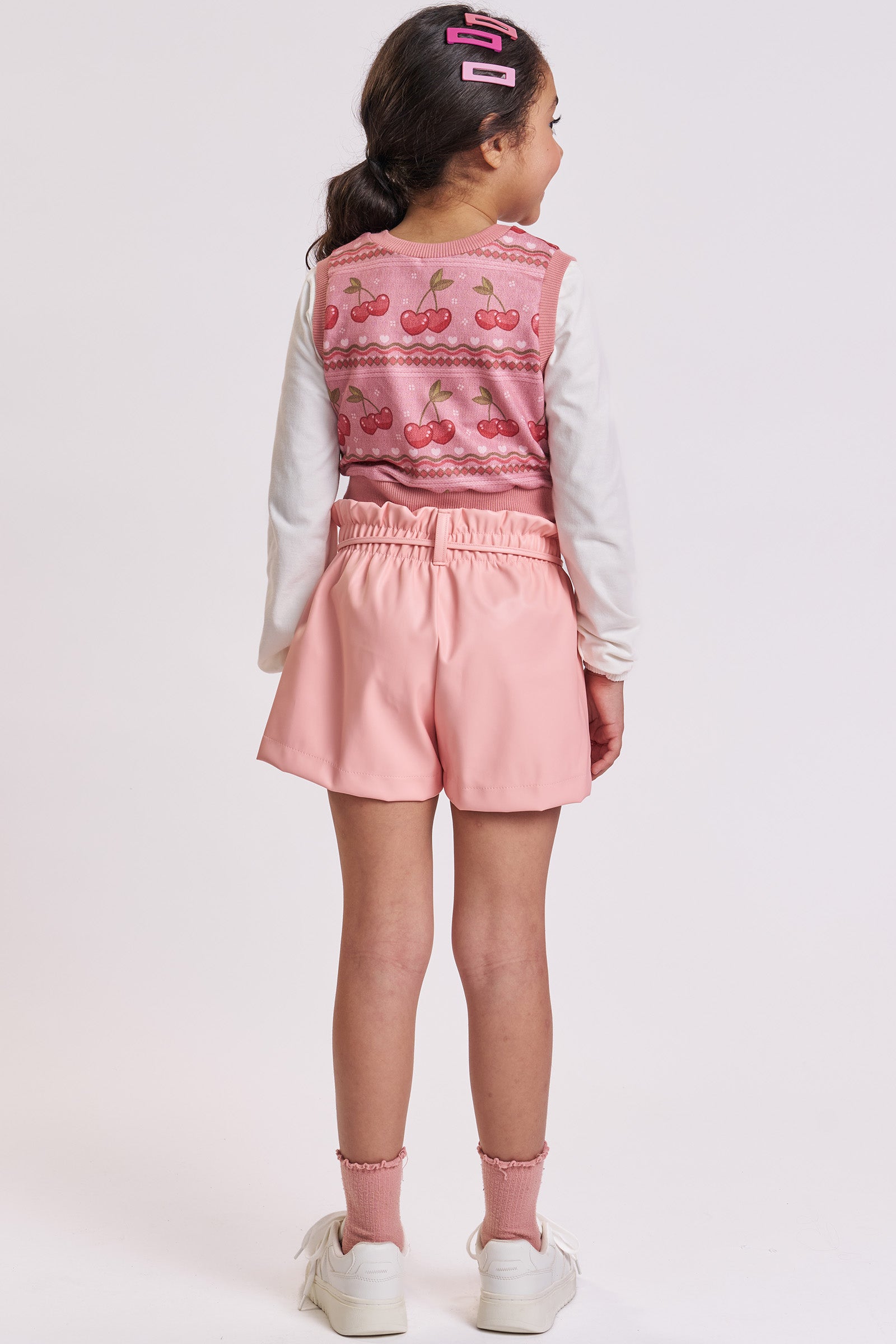 Trio de Blusa em Cotton Shorts em Couro Eco e Colete em Molecotton 92644 Kukiê Infantil Menina