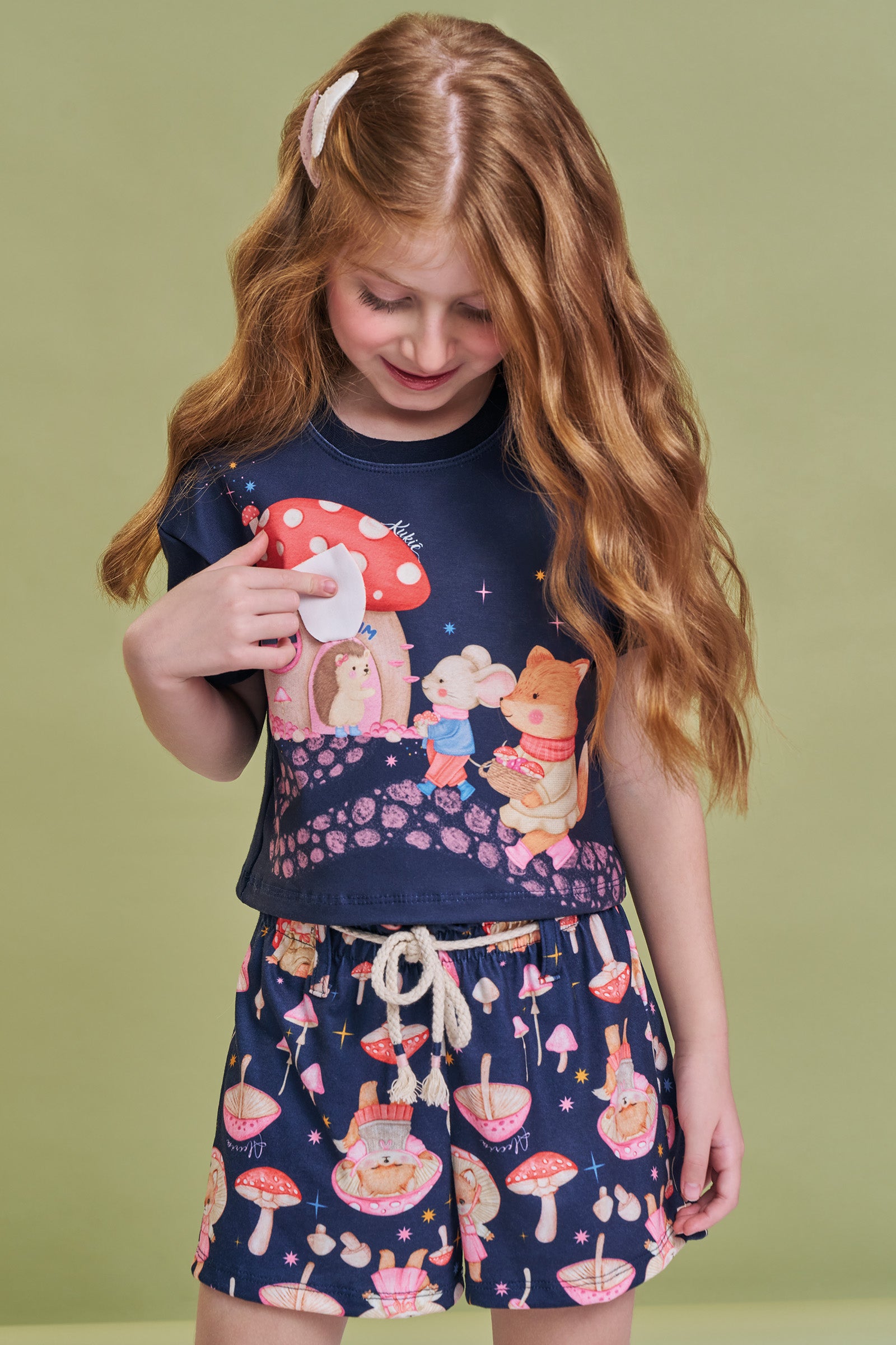 Conjunto de Blusa Boxy Over em Meia Malha e Short em Malha Fresh 93749 Kukiê Infantil Menina