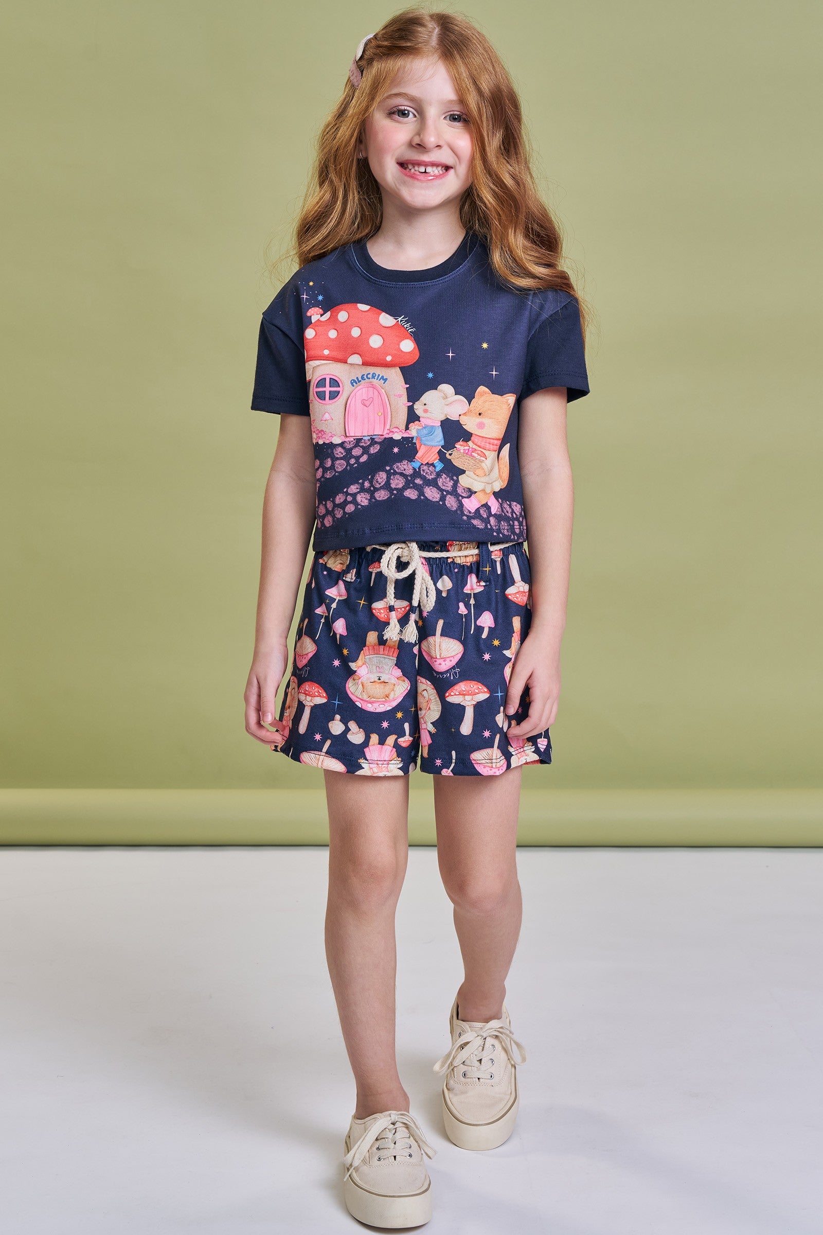 Conjunto de Blusa Boxy Over em Meia Malha e Short em Malha Fresh 93749 Kukiê Infantil Menina