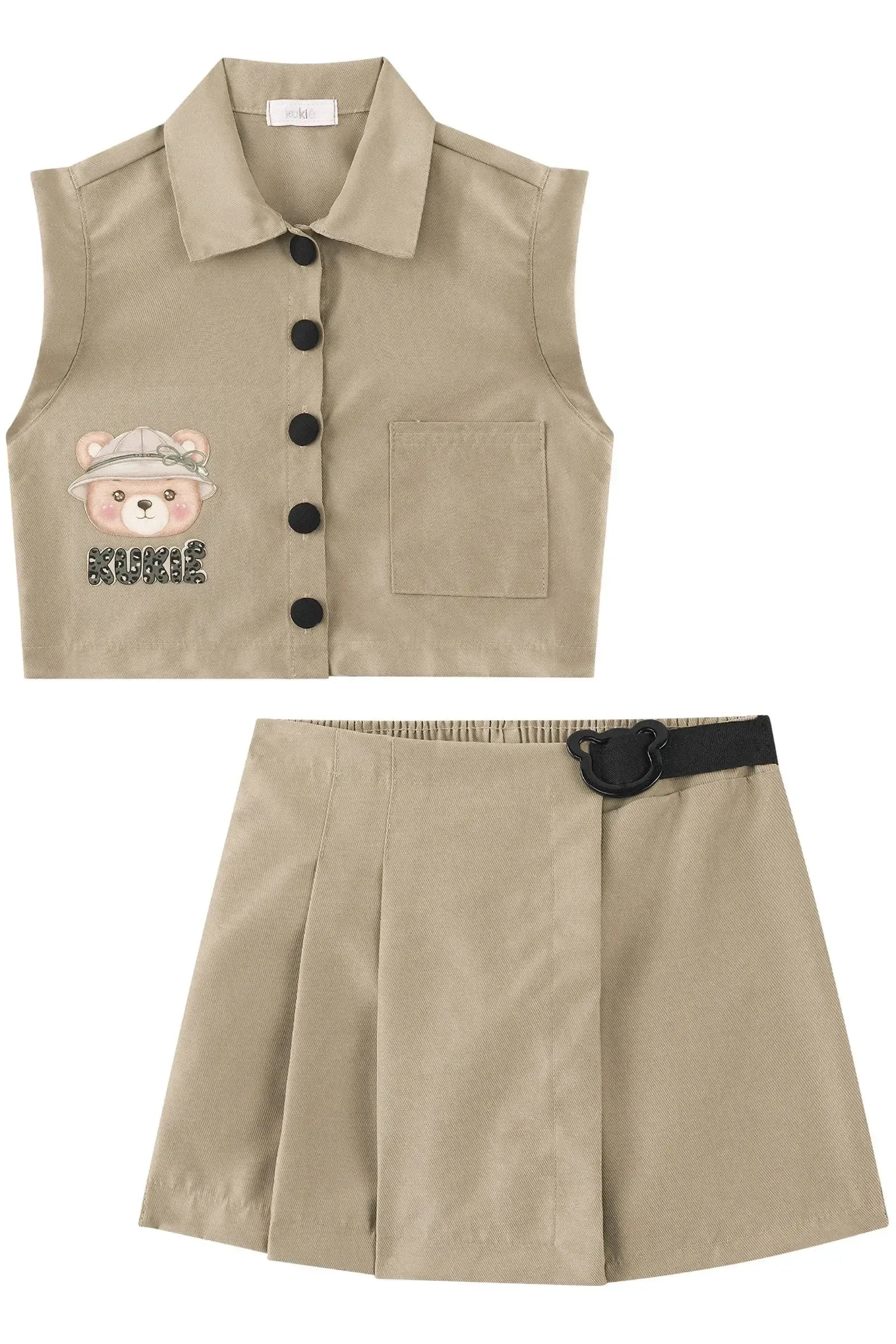 Conjunto de Colete e Shorts Saia em Sarja com Elastano 93889 Kukiê Infantil Menina