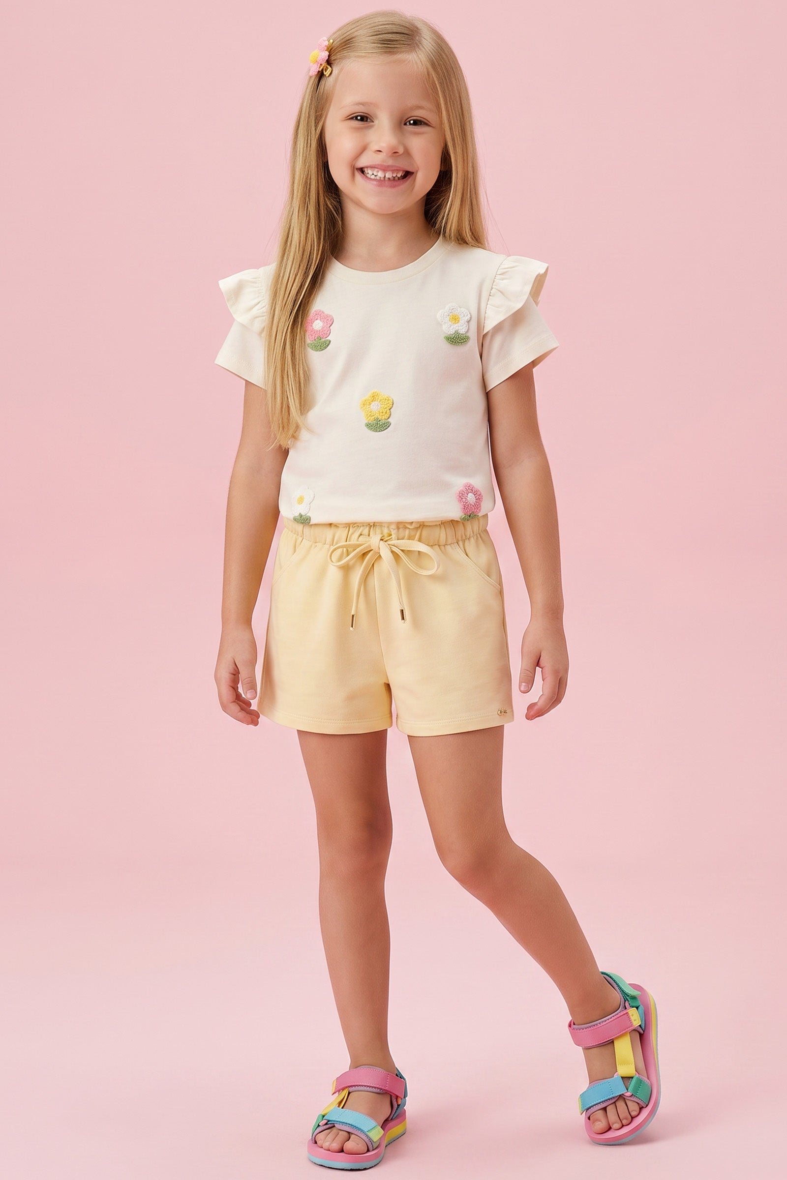 Shorts em Moletom sem Pelúcia 94350 Kukiê Infantil Menina