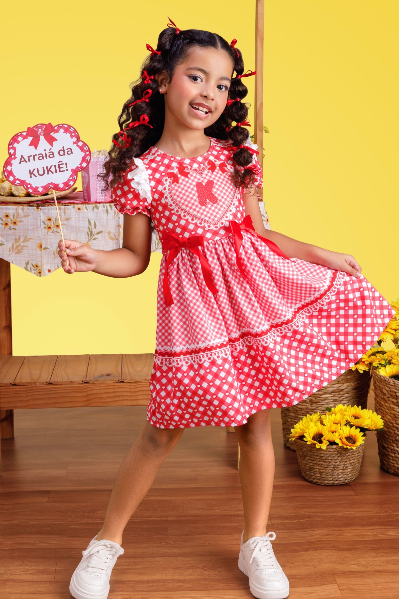 Vestido Junino Maça Do Amor em Malha Power e Nylon  Kukiê 97821 Kukiê Infantil Menina