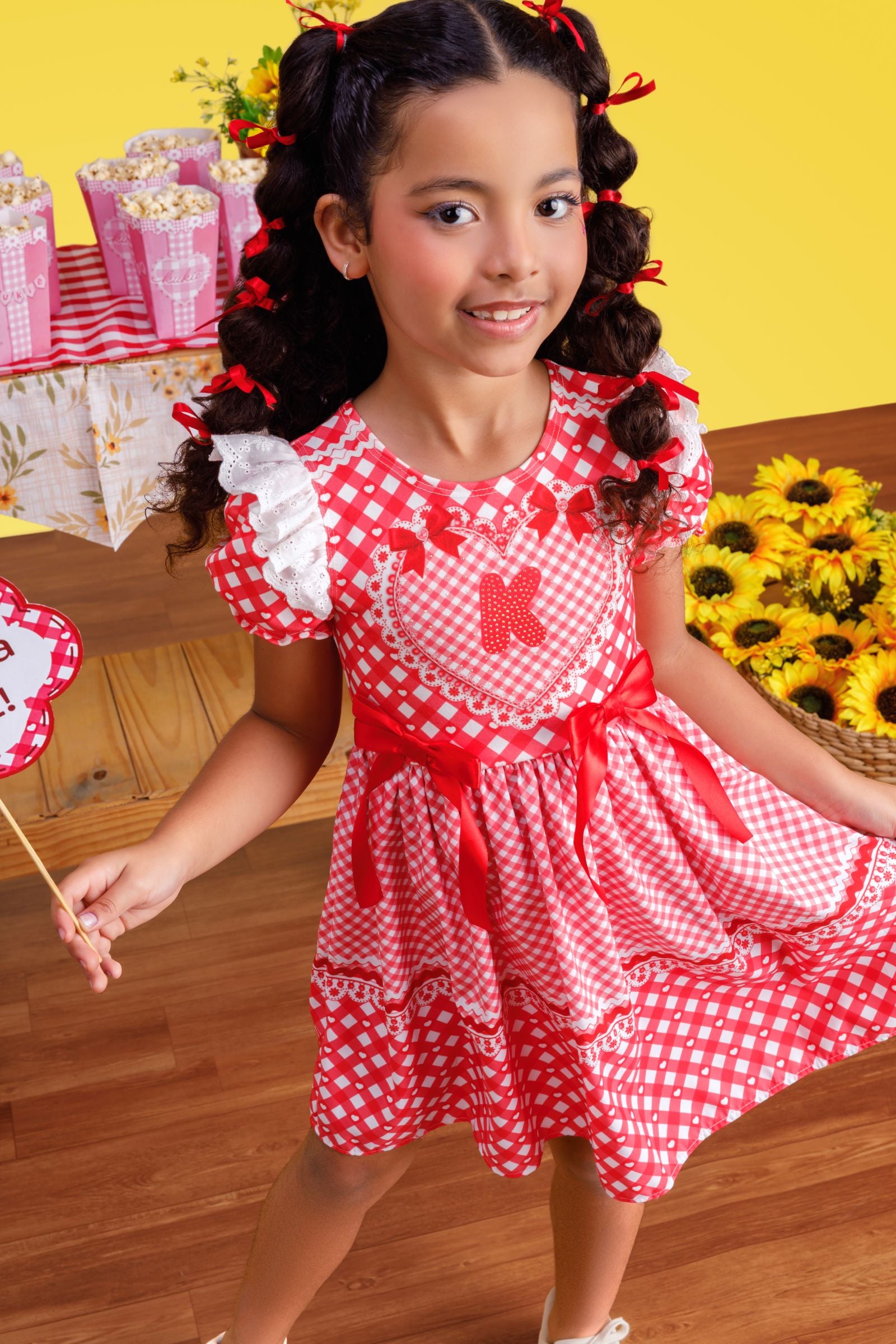 Vestido Junino Maça Do Amor em Malha Power e Nylon  Kukiê 97821 Kukiê Infantil Menina