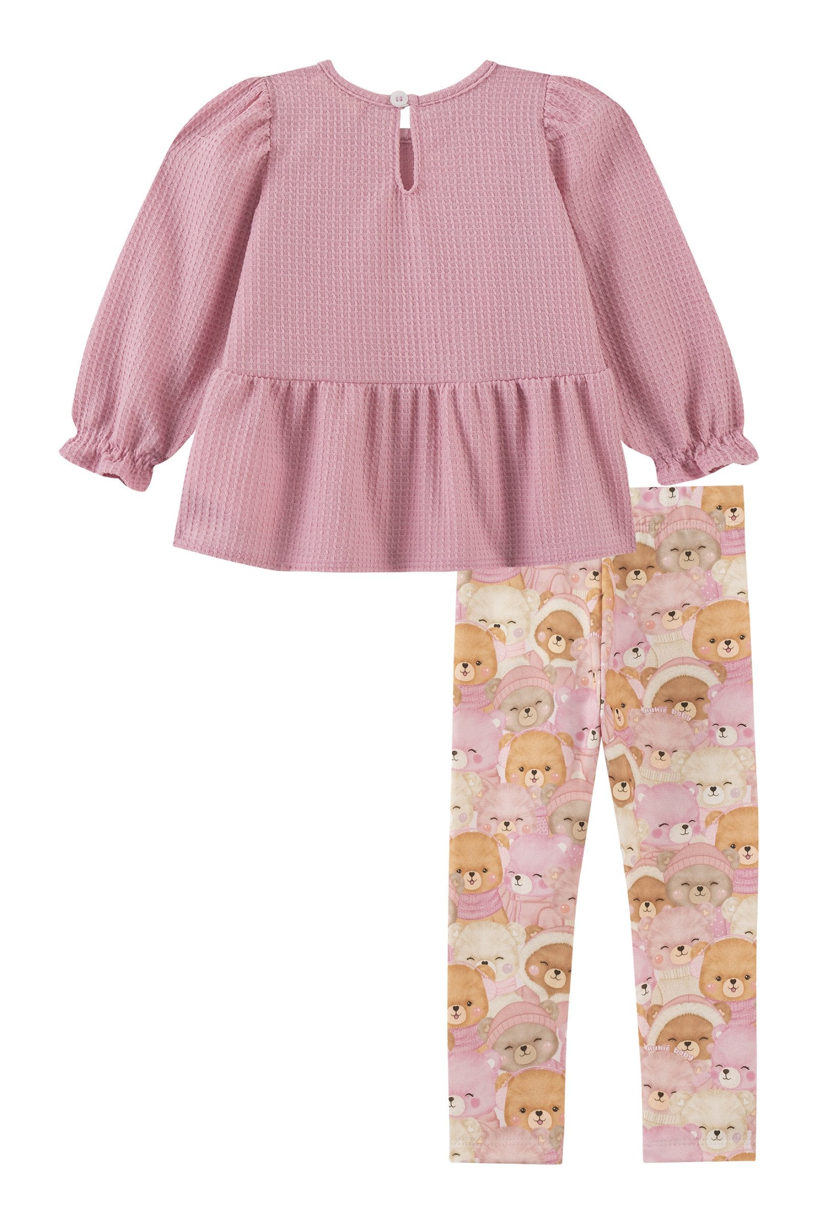 Bata em Malha Quadradinhos e Calça em Molecotton 91889 Kukiê Bebê Menina