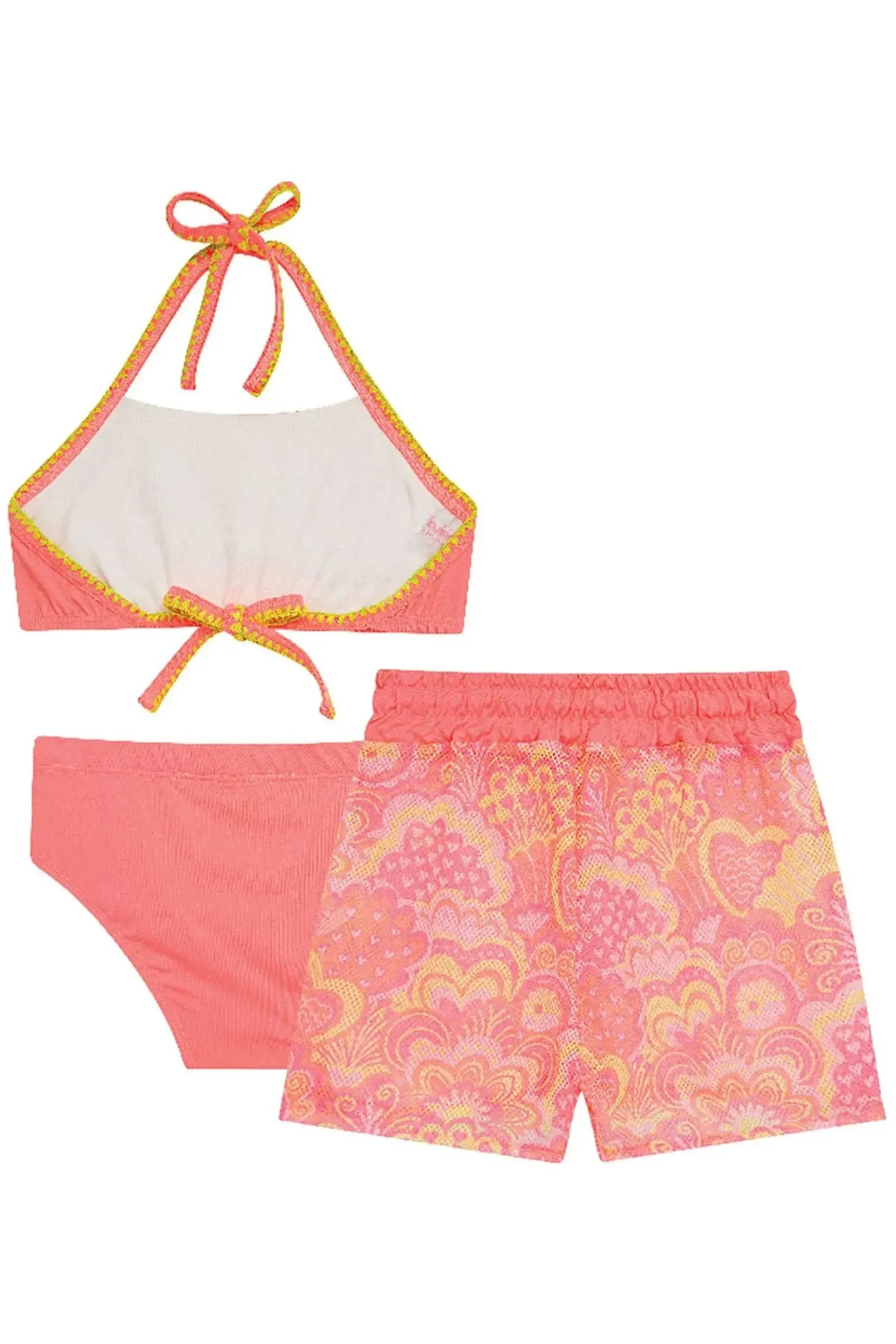 Bíquini em Malha com Proteção UV50+ e Shorts Saída de Praia em Tela Fashion 93247 Kukiê Infantil Menina