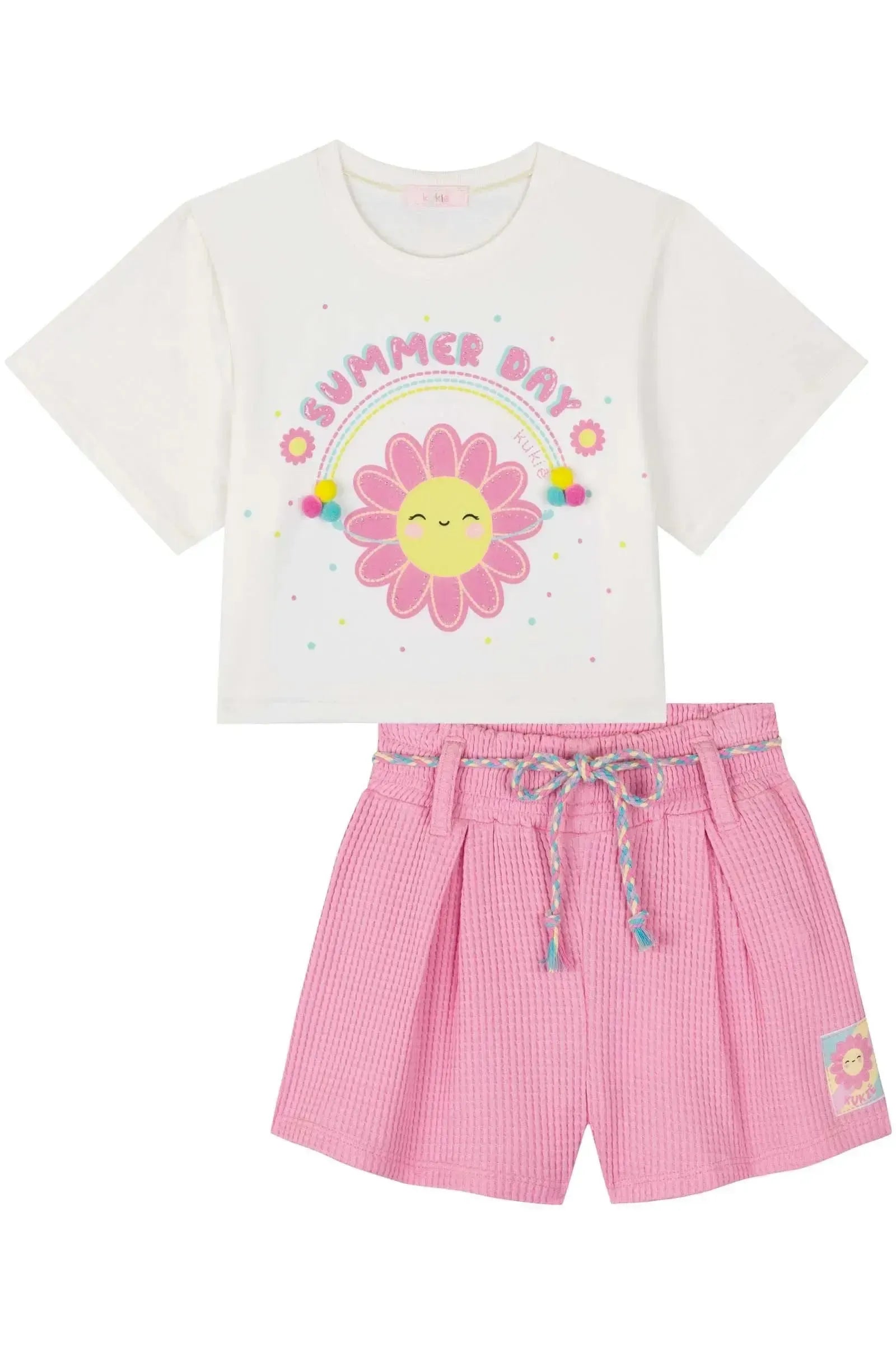 Blusa Boxy Over em Meia Malha e Shorts em Moletinho Big Waffle 83235 Kukiê Infantil Menina